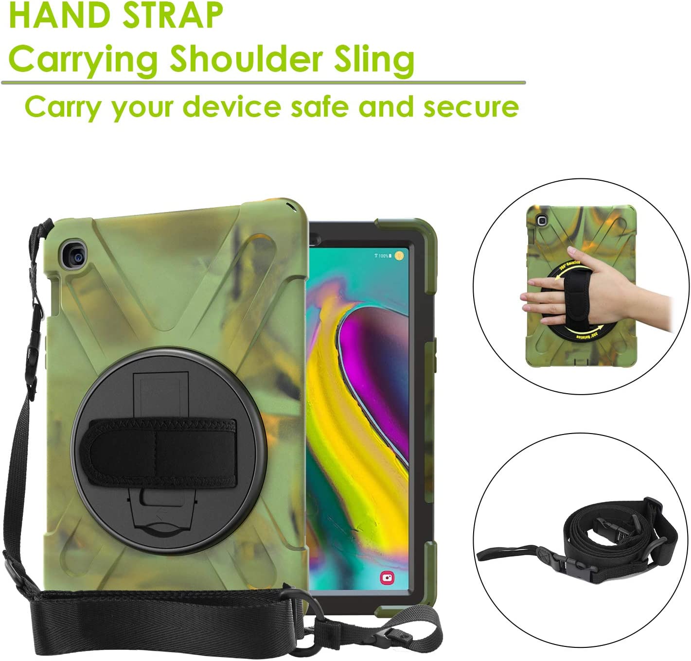 Yapears Shield Series Samsung Tab 10.1 Case SM-T510/T515 Samsung Galaxy Tab A 10.1 Case 2019 Shockproof Rugged Cover 360 Kickstand, Hand Strap & Shoulder Strap for Galaxy Tab A 10.1 Inch - Yellow