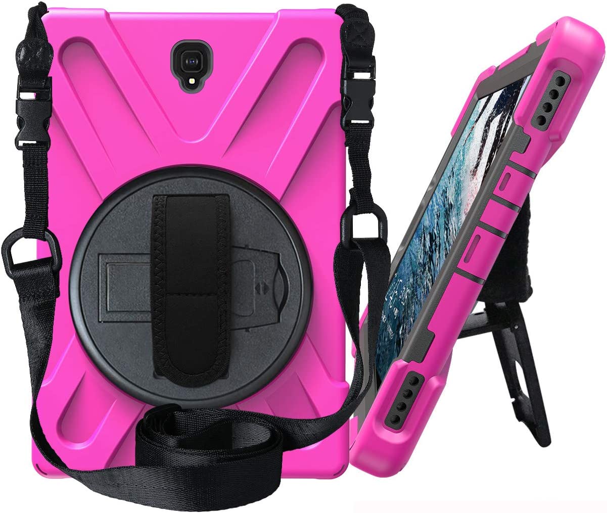 Ivy 360 Degrees Kickstand Case Cover Compatible with Samsung Galaxy Tab S4 10.5 (SM-T830,T835,T837) Stand Case with Wrist Strap and Shoulder Strap - Red
