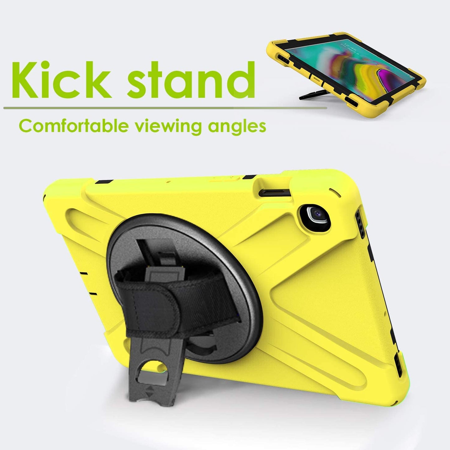 Yapears Shield Series Samsung Tab 10.1 Case SM-T510/T515 Samsung Galaxy Tab A 10.1 Case 2019 Shockproof Rugged Cover 360 Kickstand, Hand Strap & Shoulder Strap for Galaxy Tab A 10.1 Inch - Yellow