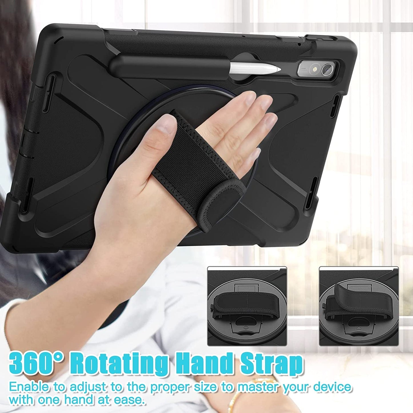 Cover Case Heavy Duty Shockproof TPU Case Compatible with Lenovo Pad Pro 11.2 2022 TB-138FC/132FU,Protective Cover Drop-Proof Shock-Proof W Rotating Kickstand+Handle+Shoulder Strap Protective Cover (