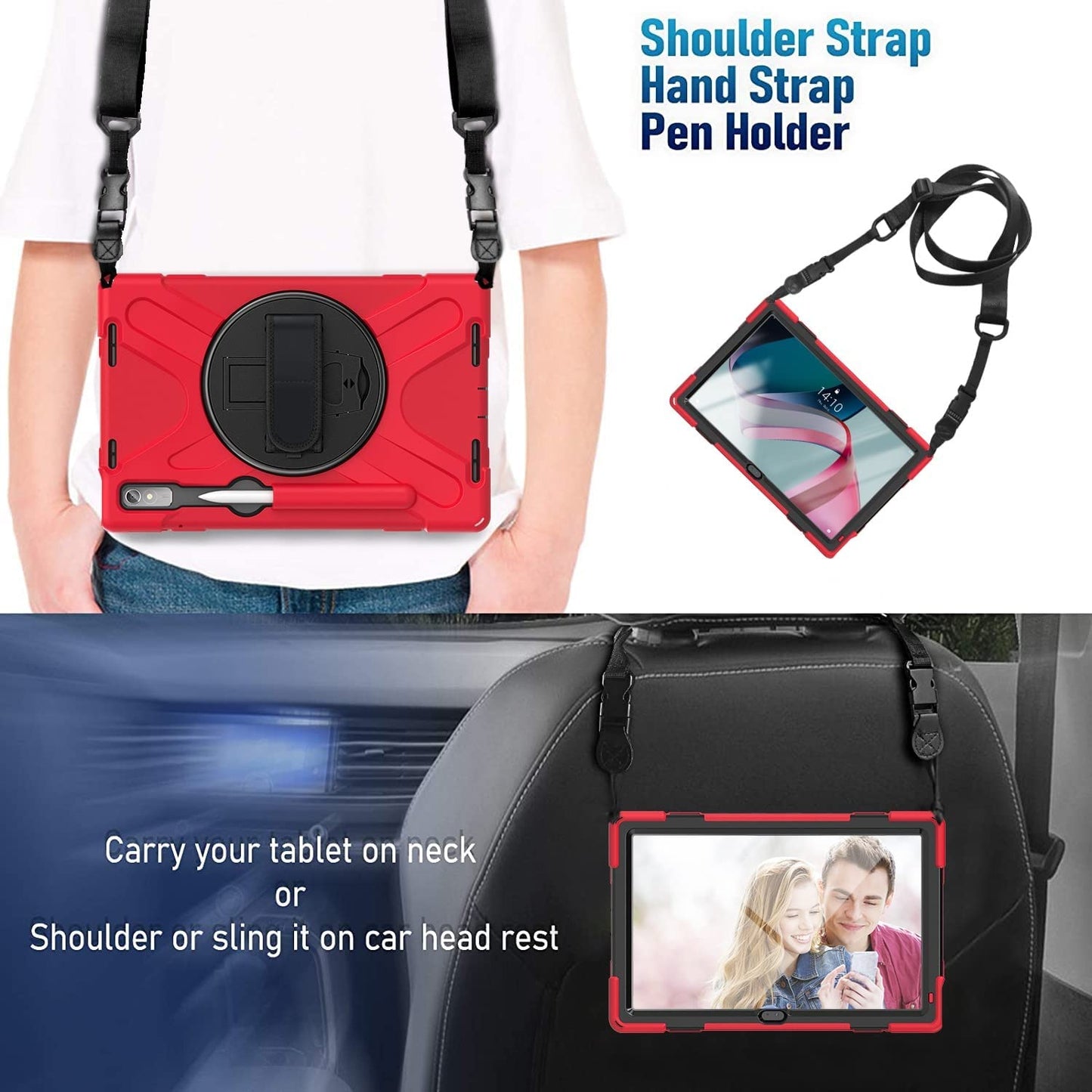 Cover Case Heavy Duty Shockproof TPU Case Compatible with Lenovo Pad Pro 11.2 2022 TB-138FC/132FU,Protective Cover Drop-Proof Shock-Proof W Rotating Kickstand+Handle+Shoulder Strap Protective Cover (