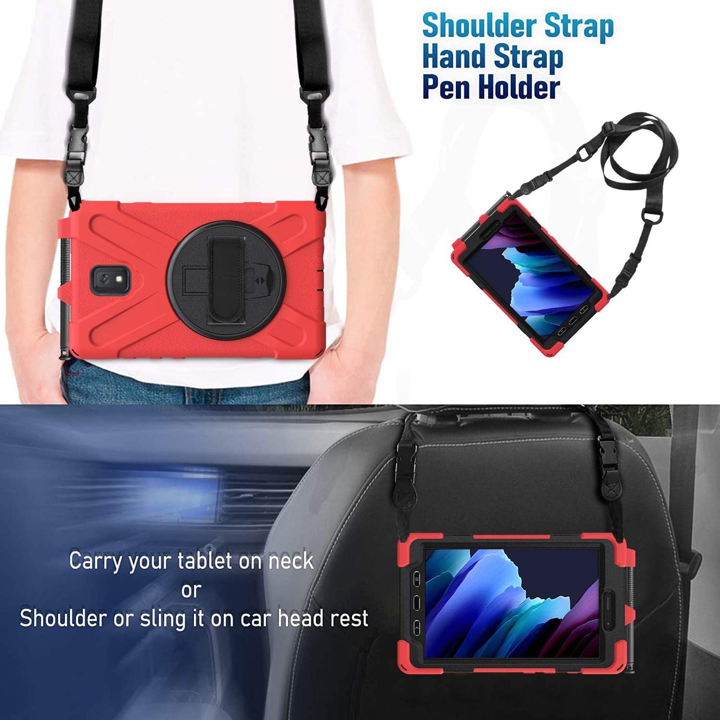 Rantice Samsung Galaxy Tab Active 3 8.0 Case, Heavy Duty Rugged Shockproof Drop Protection Case with 360 Stand, Handle Hand Strap & Shoulder Strap for Galaxy Tab Active3 8" 2020 T570/T575/T577 (Blue)