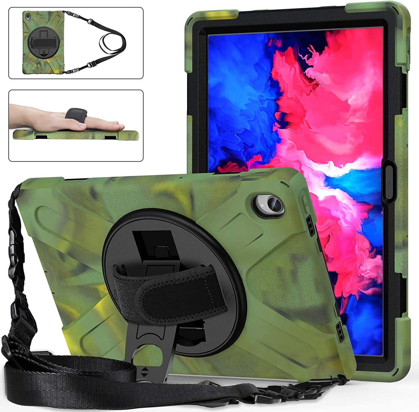 Case for Lenovo Tab P11 Plus 11" TB-J607F 2021, Military Grade 15ft Drop Tested Shockproof Protective Cover with 360? Rotating Stand, Hand Strap and Shoulder Strap (Purple)
