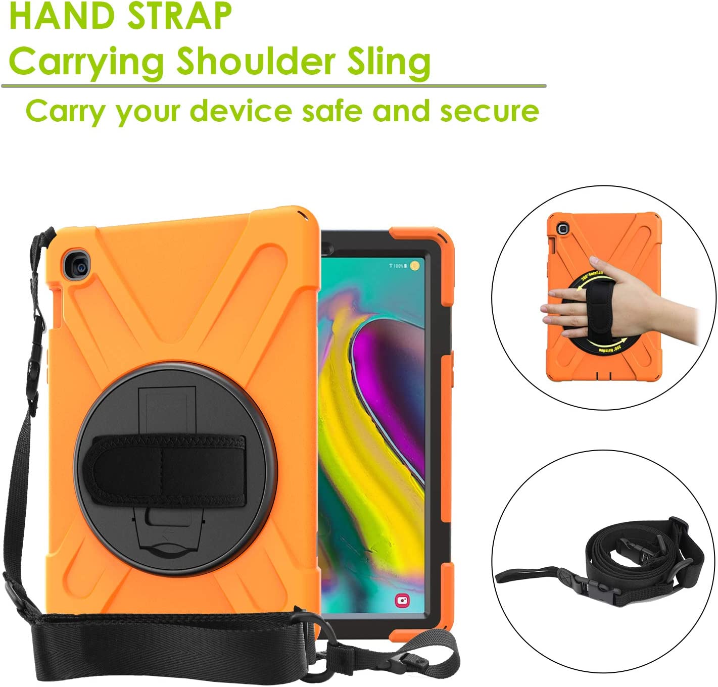 Yapears Shield Series Samsung Tab 10.1 Case SM-T510/T515 Samsung Galaxy Tab A 10.1 Case 2019 Shockproof Rugged Cover 360 Kickstand, Hand Strap & Shoulder Strap for Galaxy Tab A 10.1 Inch - Yellow