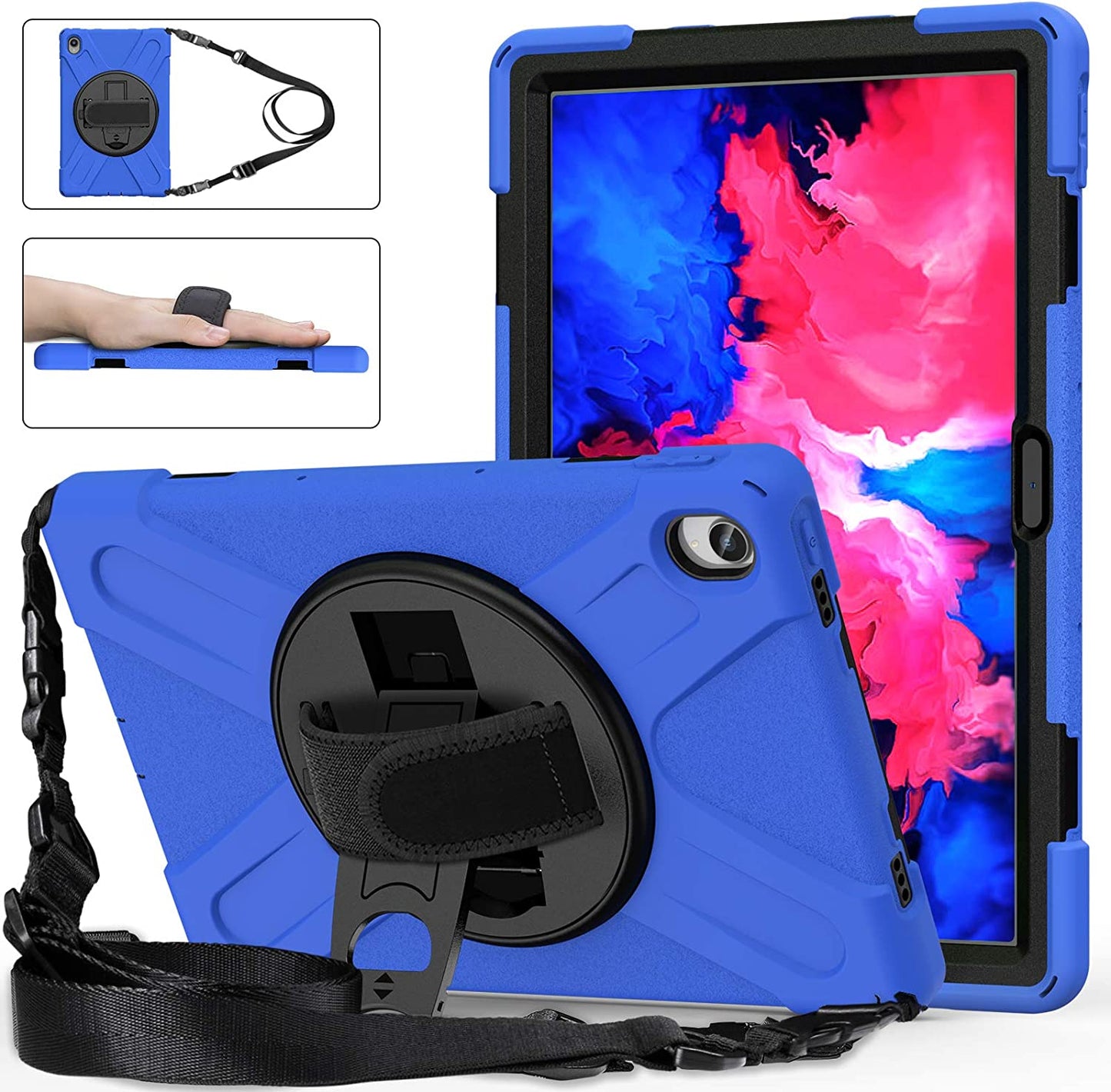 Case for Lenovo Tab P11 Plus 11" TB-J607F 2021, Military Grade 15ft Drop Tested Shockproof Protective Cover with 360? Rotating Stand, Hand Strap and Shoulder Strap (Purple)