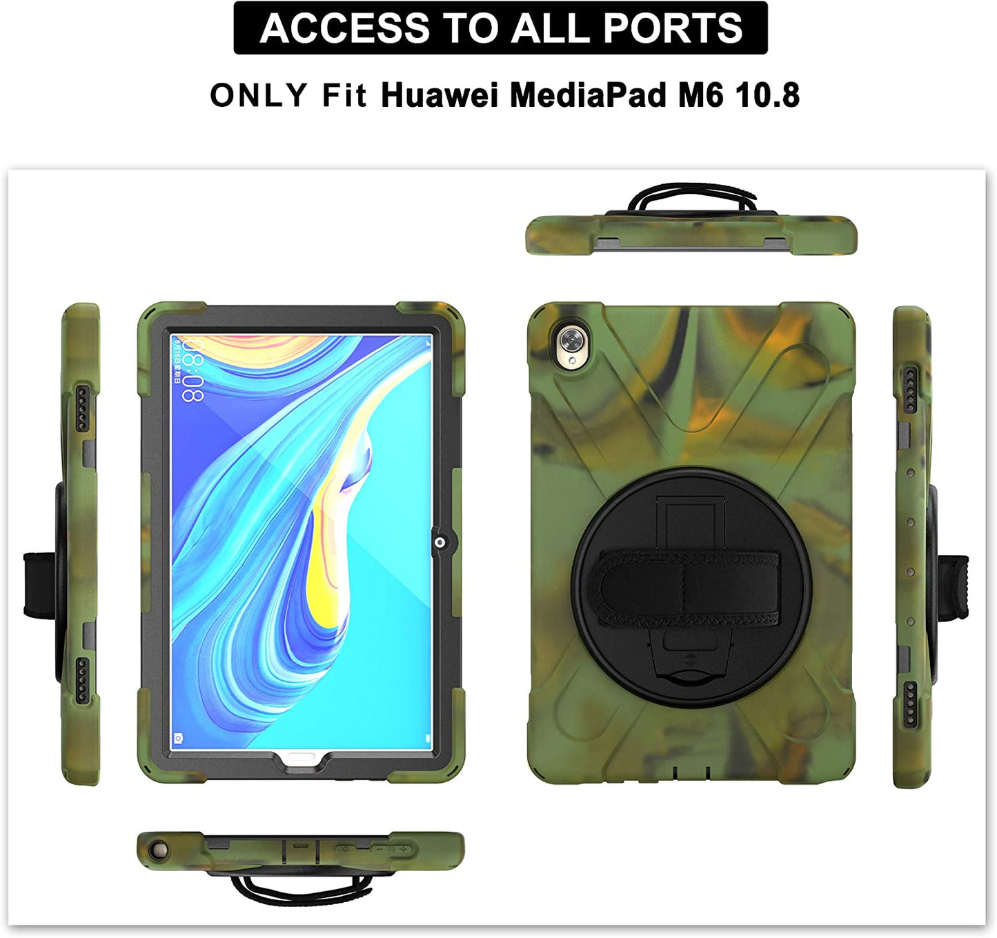 Case for Huawei MediaPad M6 10.8" & Huawei MatePad 10.8" 2020, Military Grade 15ft Drop Tested Shockproof Protective Cover with 360? Rotating Stand, Hand Strap and Shoulder Strap (Orange)