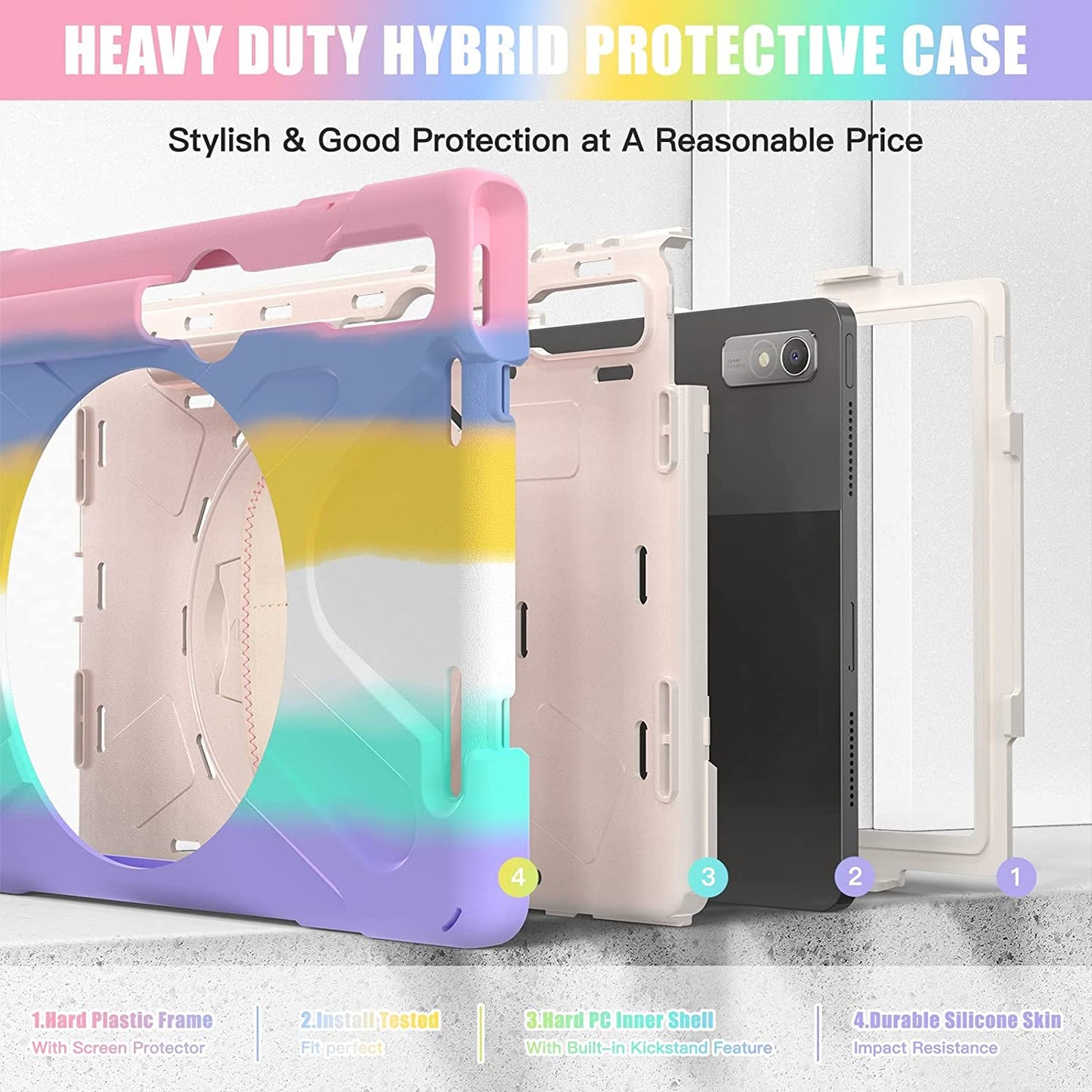 Cover Case Heavy Duty Shockproof TPU Case Compatible with Lenovo Pad Pro 11.2 2022 TB-138FC/132FU,Protective Cover Drop-Proof Shock-Proof W Rotating Kickstand+Handle+Shoulder Strap Protective Cover (