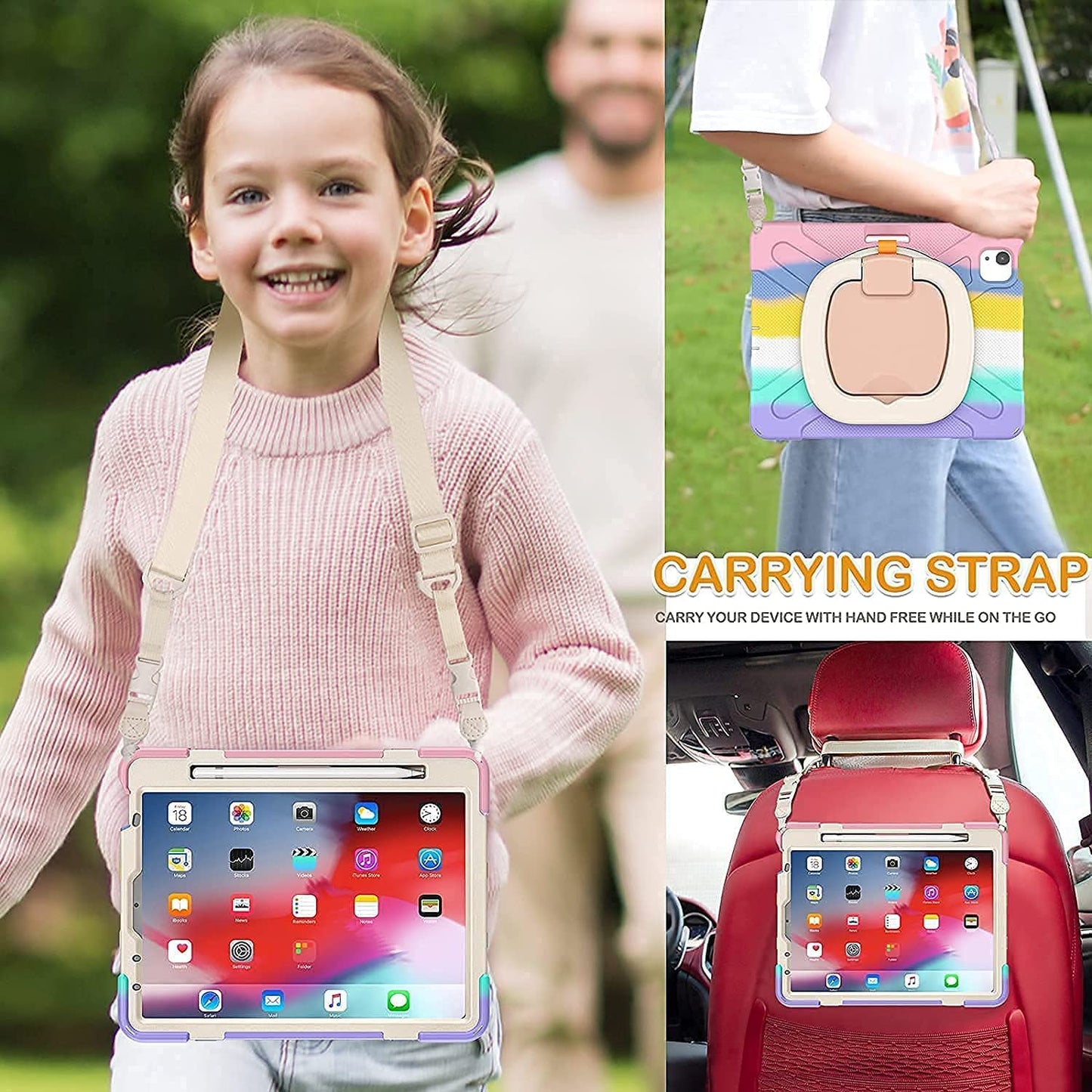 Fire HD 10 Case (2019/2018/2017 Release), Three Layer Heavy Duty Shockproof Rugged Protective High Impact Cover Case W/ Stand Hand Strap & Shoulder Strap for Amazon Kindle Fire HD 10.1 Inch Tablet - Black