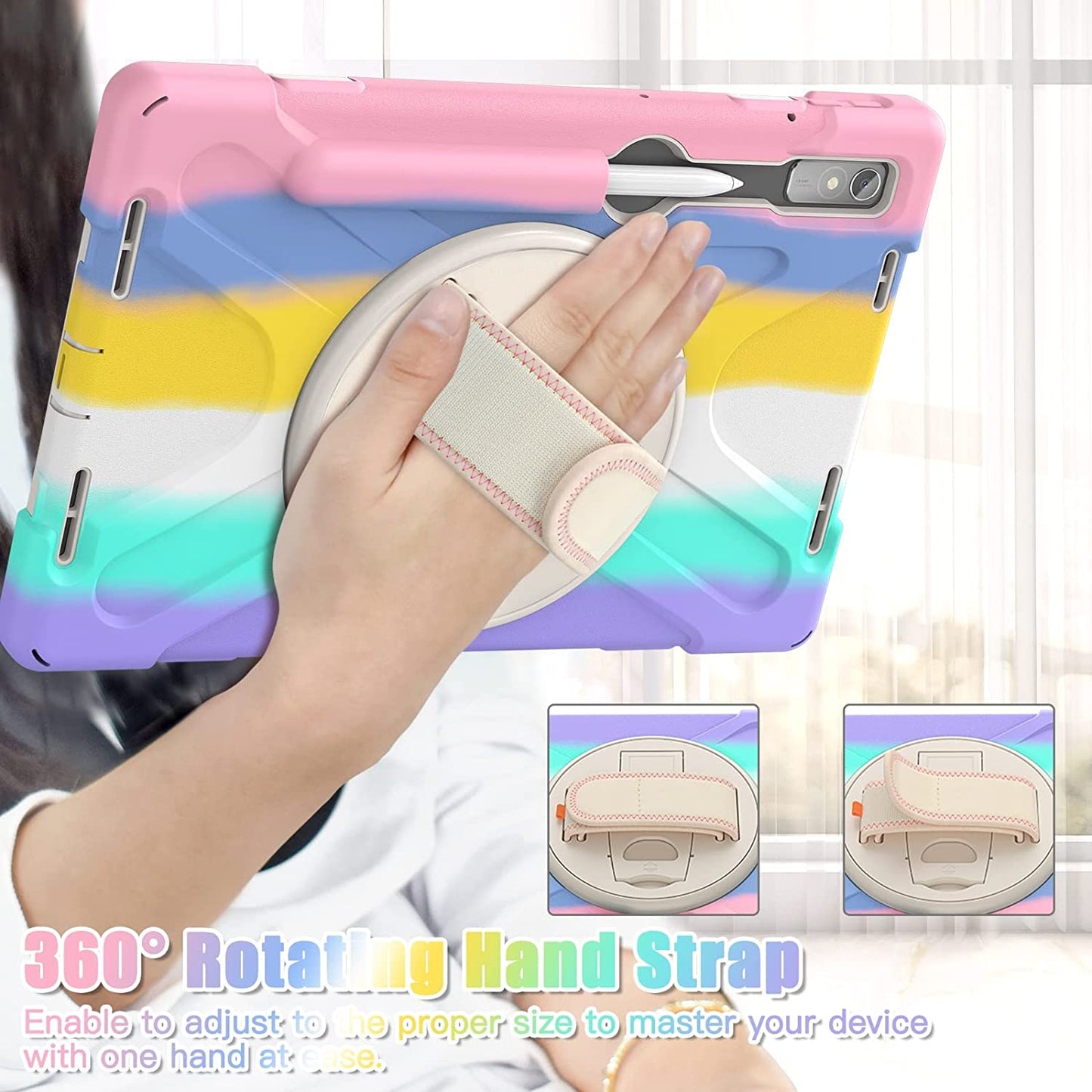 Cover Case Heavy Duty Shockproof TPU Case Compatible with Lenovo Pad Pro 11.2 2022 TB-138FC/132FU,Protective Cover Drop-Proof Shock-Proof W Rotating Kickstand+Handle+Shoulder Strap Protective Cover (