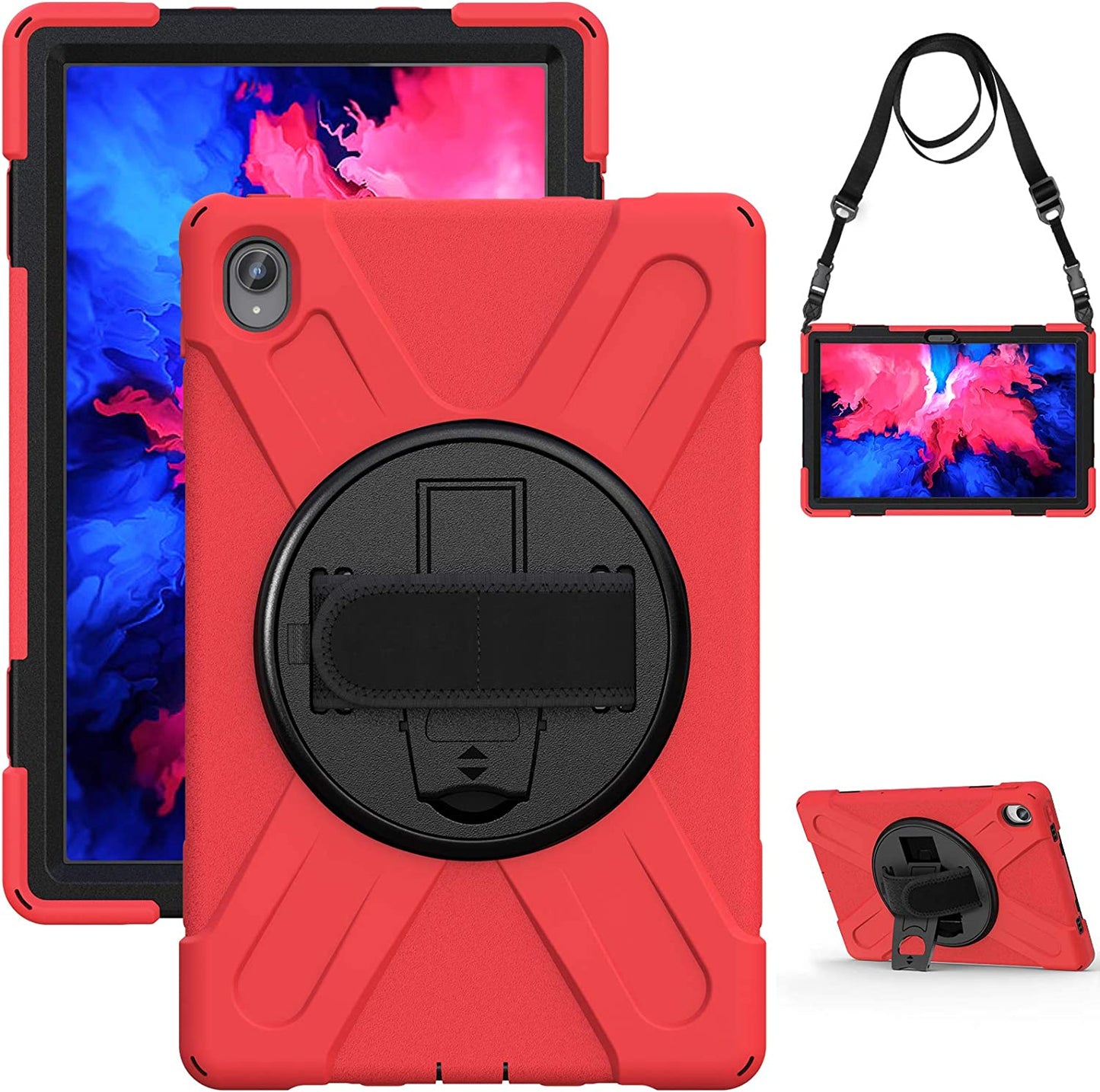 Case for Lenovo Tab P11 Plus 11" TB-J607F 2021, Military Grade 15ft Drop Tested Shockproof Protective Cover with 360? Rotating Stand, Hand Strap and Shoulder Strap (Purple)