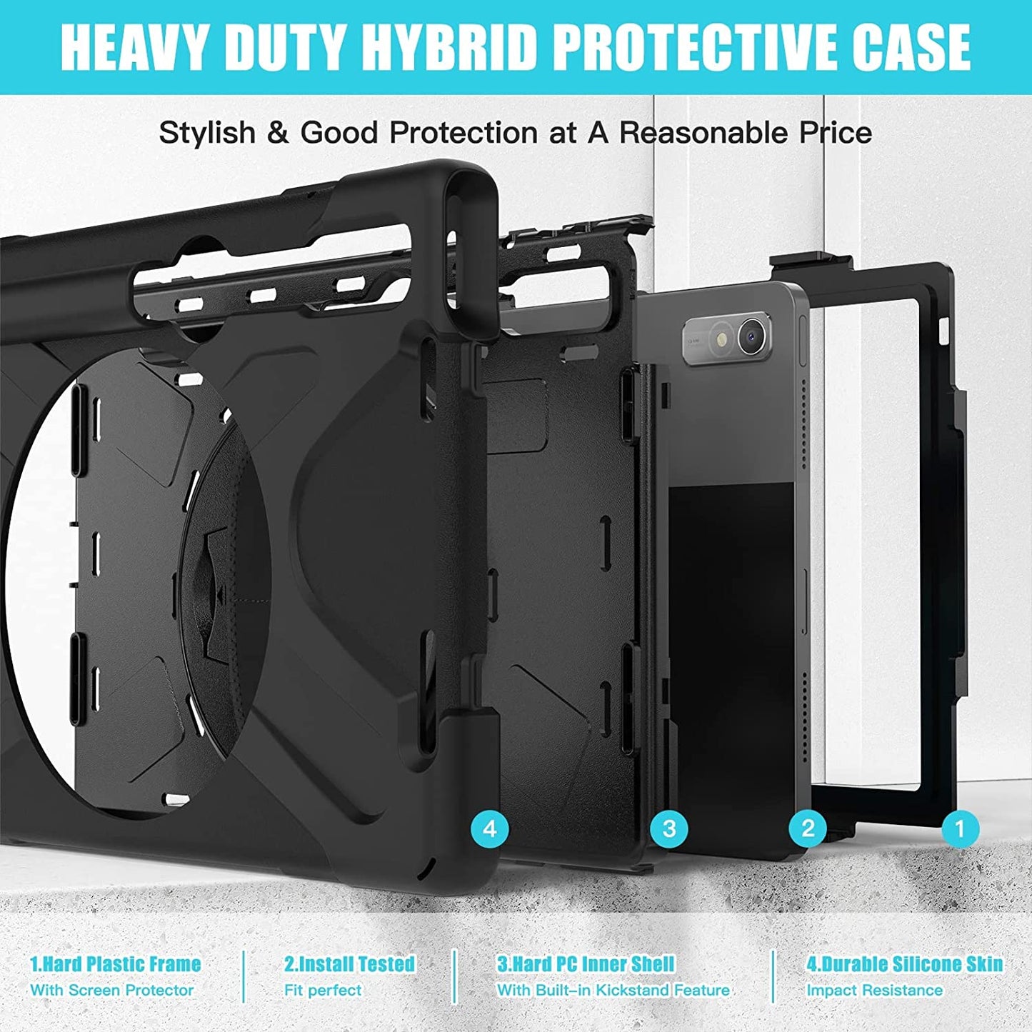 Cover Case Heavy Duty Shockproof TPU Case Compatible with Lenovo Pad Pro 11.2 2022 TB-138FC/132FU,Protective Cover Drop-Proof Shock-Proof W Rotating Kickstand+Handle+Shoulder Strap Protective Cover (