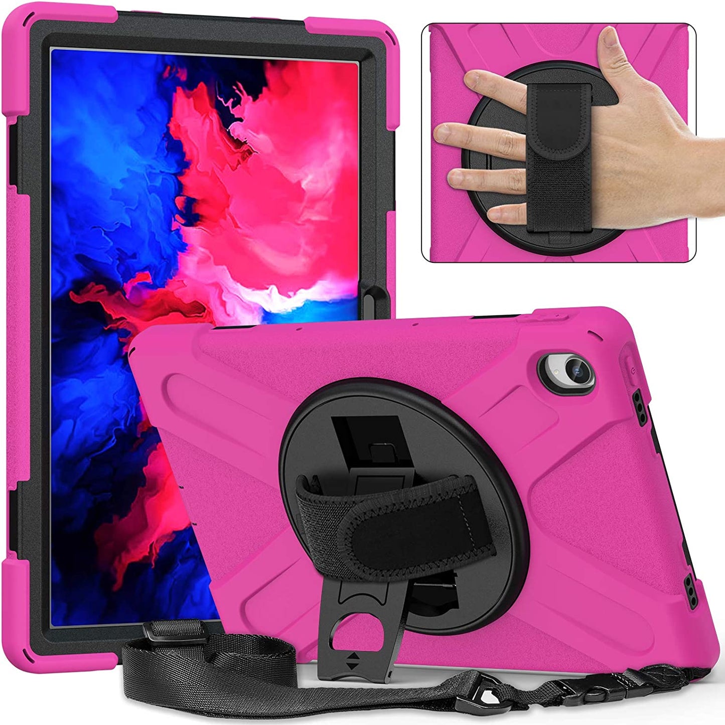 Case for Lenovo Tab P11 Plus 11" TB-J607F 2021, Military Grade 15ft Drop Tested Shockproof Protective Cover with 360? Rotating Stand, Hand Strap and Shoulder Strap (Purple)