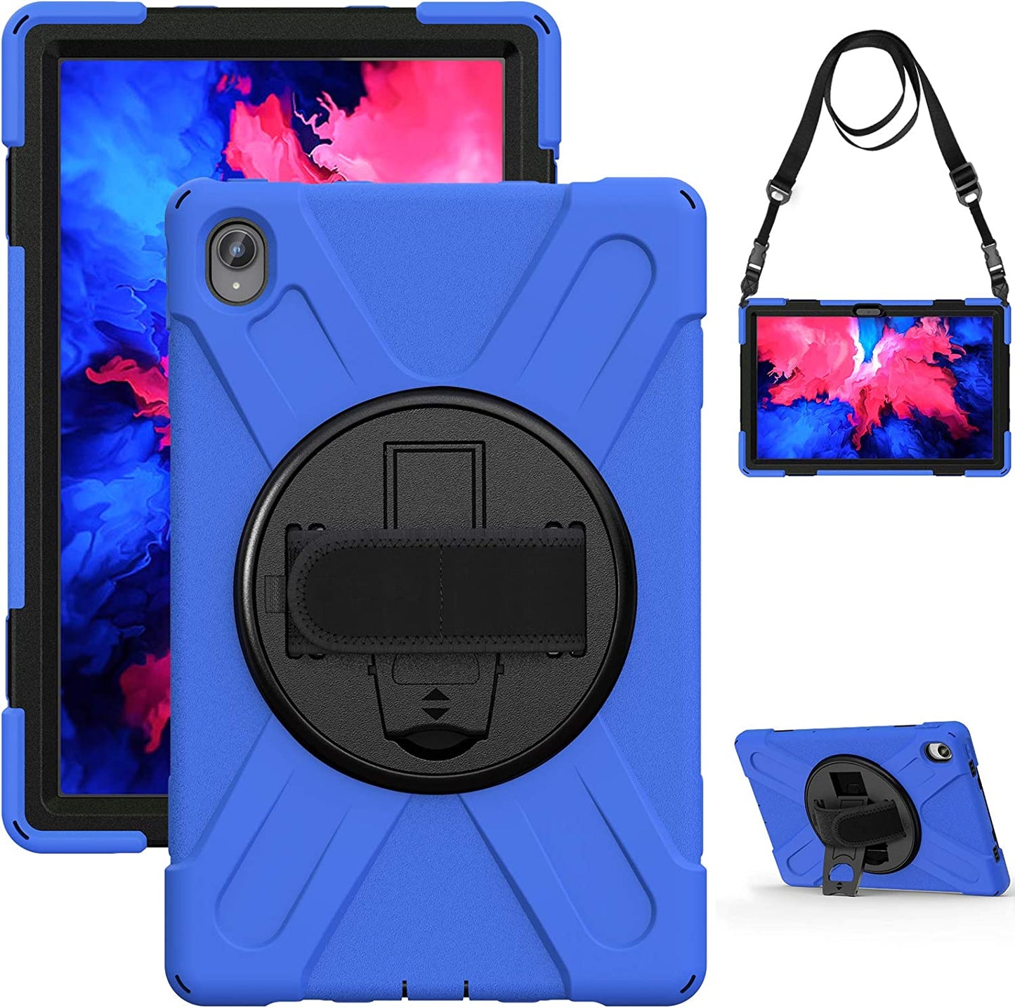 Case for Lenovo Tab P11 Plus 11" TB-J607F 2021, Military Grade 15ft Drop Tested Shockproof Protective Cover with 360? Rotating Stand, Hand Strap and Shoulder Strap (Purple)