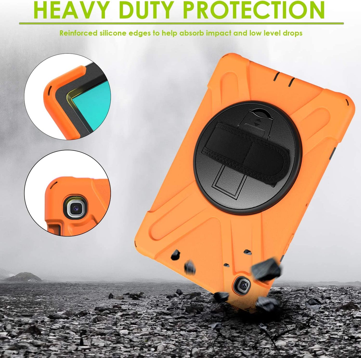 Yapears Shield Series Samsung Tab 10.1 Case SM-T510/T515 Samsung Galaxy Tab A 10.1 Case 2019 Shockproof Rugged Cover 360 Kickstand, Hand Strap & Shoulder Strap for Galaxy Tab A 10.1 Inch - Yellow