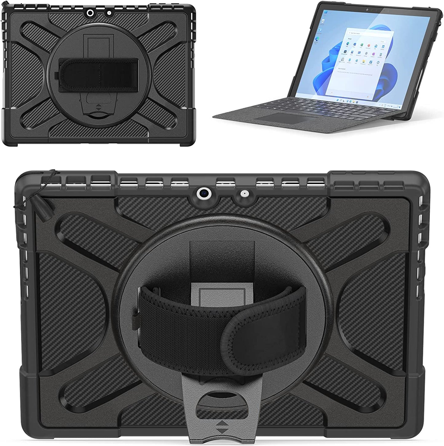 Yapears Surface Pro 8 Case 13 inch 2021, Yapears Rugged Case for Surface Pro 8 with Kickstand and Hand Strap Heavy Duty Shockproof, Compatible with Type Cover Keyboard-Black