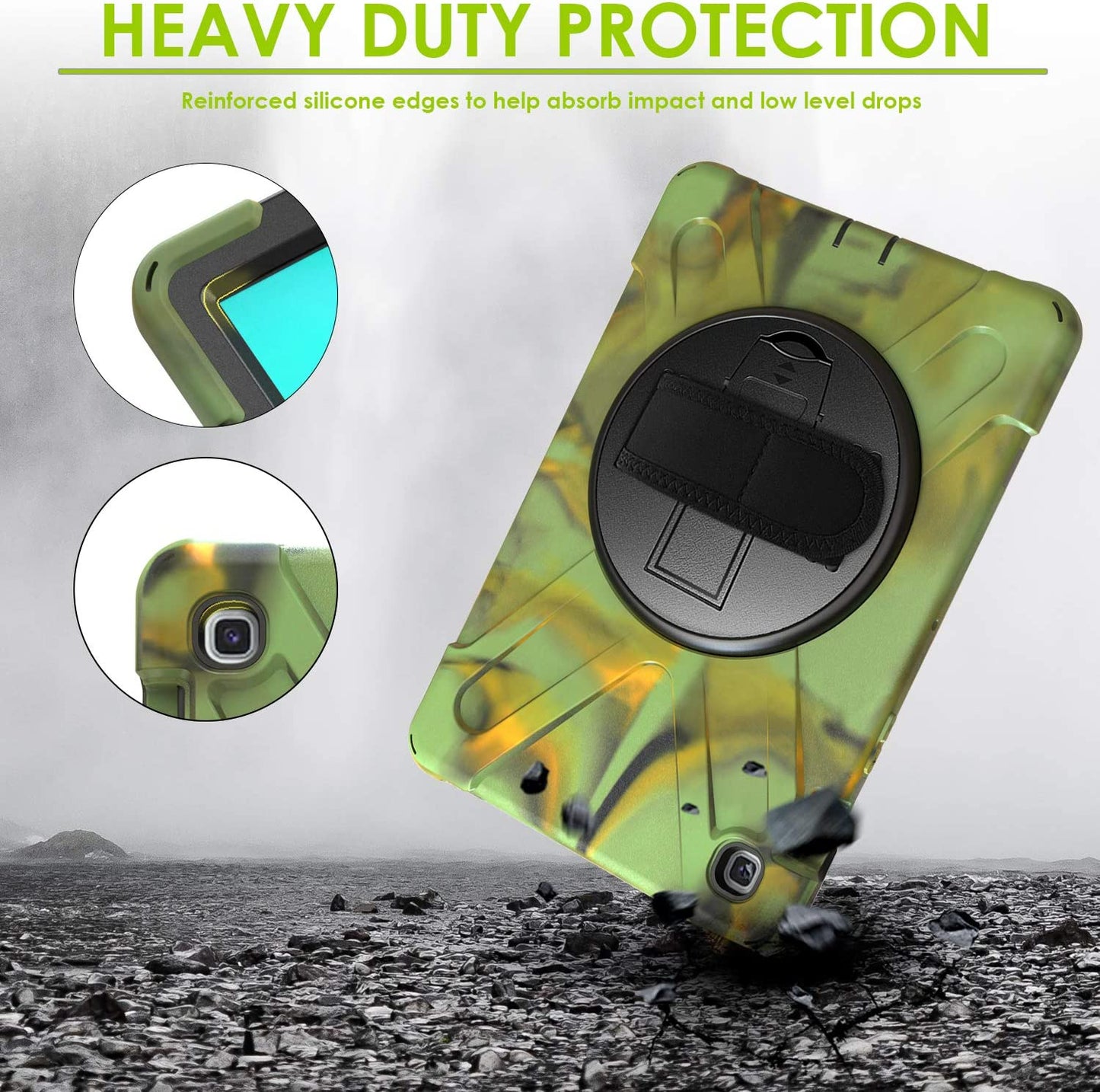 Yapears Shield Series Samsung Tab 10.1 Case SM-T510/T515 Samsung Galaxy Tab A 10.1 Case 2019 Shockproof Rugged Cover 360 Kickstand, Hand Strap & Shoulder Strap for Galaxy Tab A 10.1 Inch - Yellow
