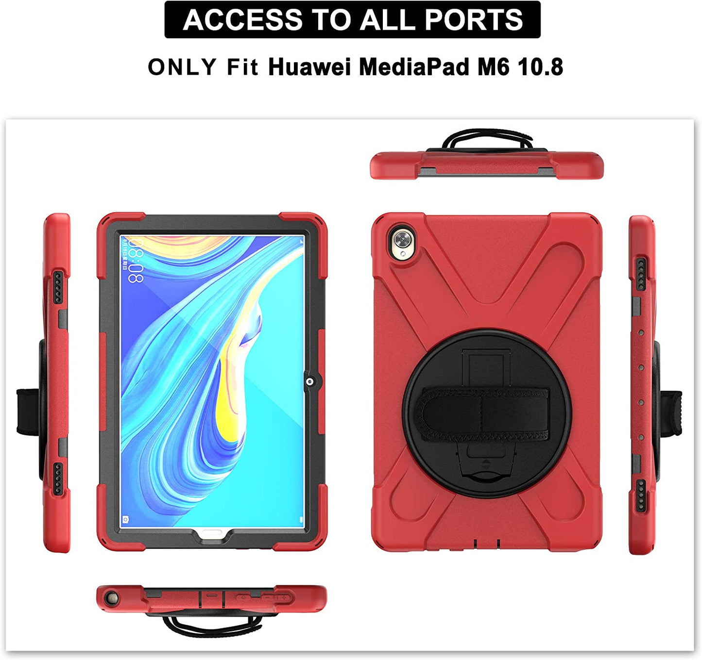 Case for Huawei MediaPad M6 10.8" & Huawei MatePad 10.8" 2020, Military Grade 15ft Drop Tested Shockproof Protective Cover with 360? Rotating Stand, Hand Strap and Shoulder Strap (Orange)