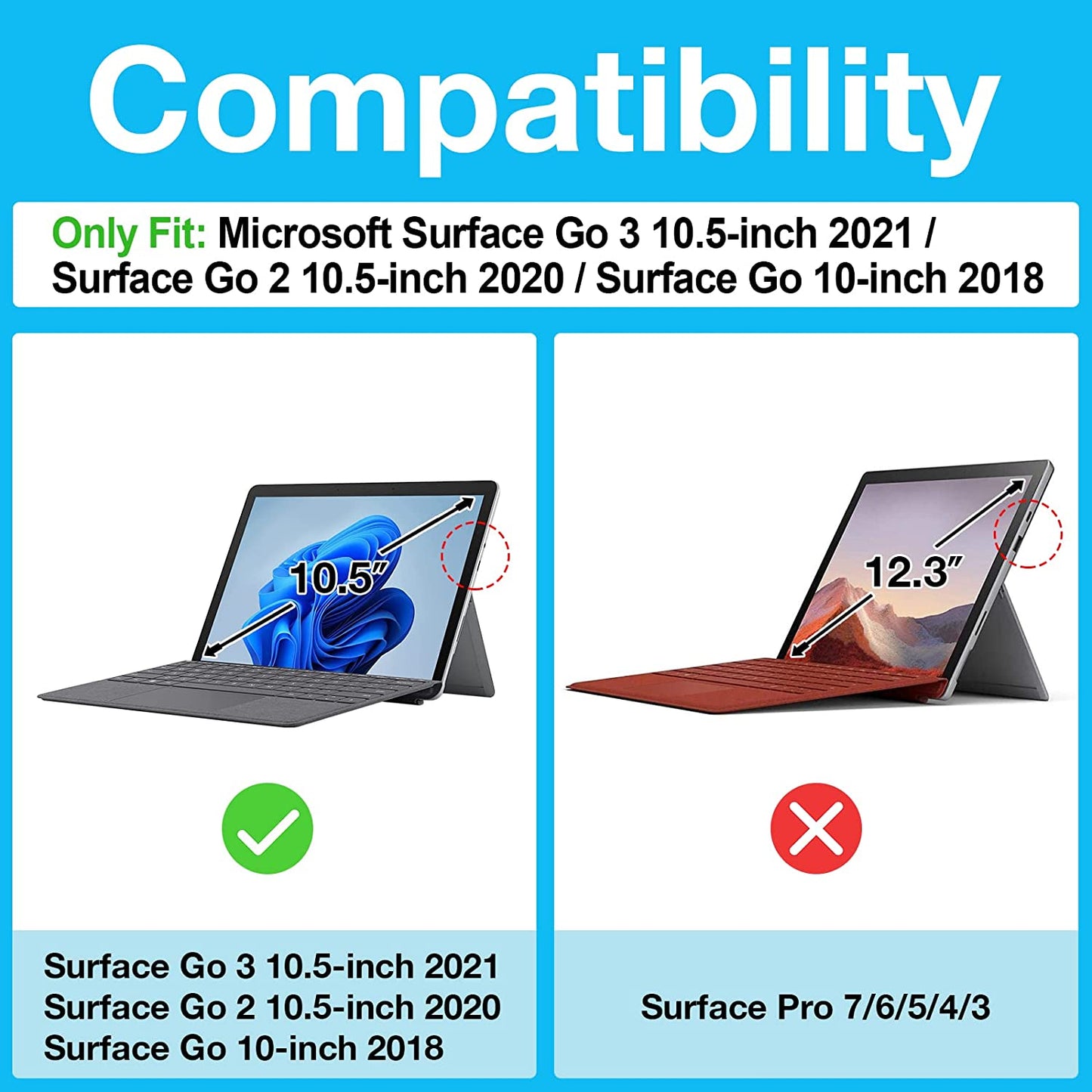 (2 Pack) Microsoft Surface Go 2018 / Surface Go 2 2020 / Surface Go 3 2021 10.5" Tempered Glass Screen Protector | Yapears