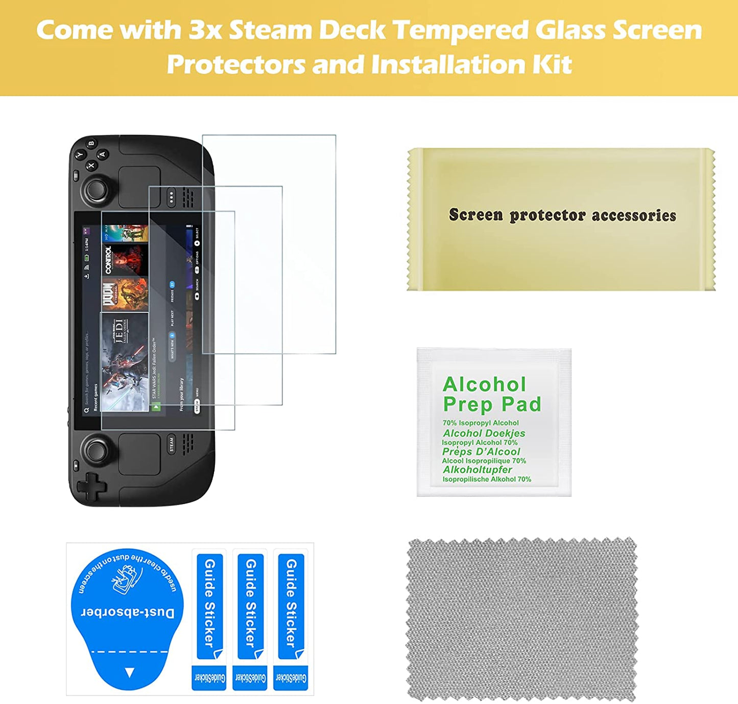 (3 Pack) Steam Deck 2022 Tempered Glass Screen Protector | Yapears