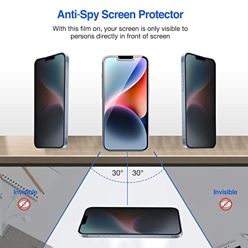 (2 Pack) iPhone 13/ iPhone 13 Pro/ iPhone 14 6.1" Privacy Tempered Glass Screen Protector | Yapears