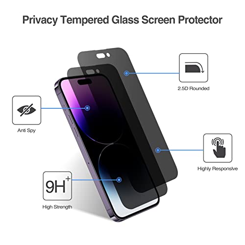 (2 Pack) iPhone 14 Pro Max 6.7" 2022 Privacy Tempered Glass Screen Protector | Yapears