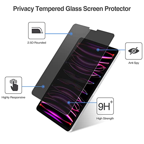 (2 Pack) iPad Pro 12.9" 3rd Gen 2018/ 4th Gen 2020/ 5th Gen 2021/ 6th Gen 2022 Privacy Tempered Glass Screen Protector | Yapears