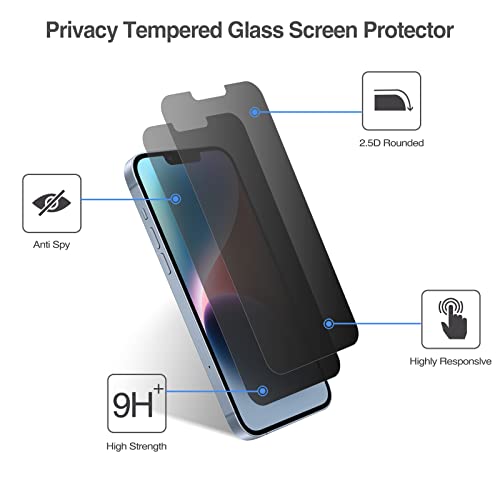 (2 Pack) iPhone 13/ iPhone 13 Pro/ iPhone 14 6.1" Privacy Tempered Glass Screen Protector | Yapears