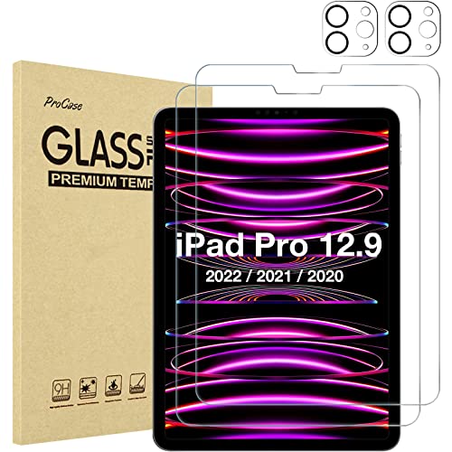 (2+2 Pack) iPad Pro 12.9" 2022/ 2021/ 2020 Tempered Glass Screen Protector with Camera Lens Protector | Yapears