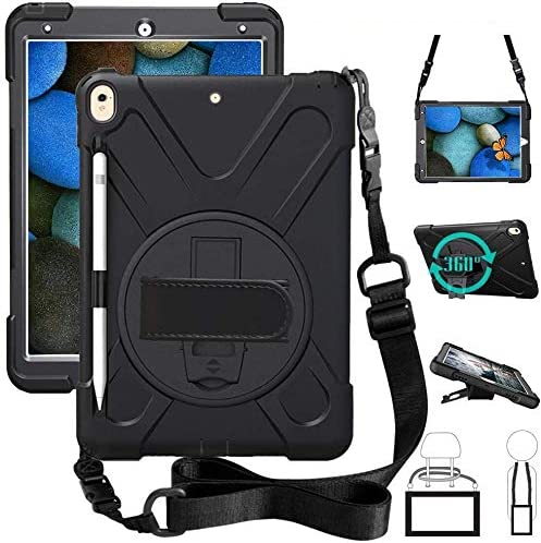 Fire HD 10 Case (2019/2018/2017 Release), Three Layer Heavy Duty Shockproof Rugged Protective High Impact Cover Case W/ Stand Hand Strap & Shoulder Strap for Amazon Kindle Fire HD 10.1 Inch Tablet - Black