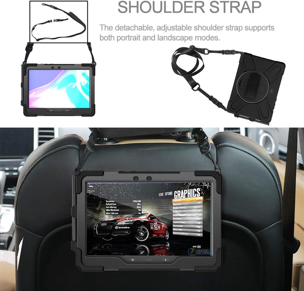 Yapears Galaxy Tab Active4 Pro 2022/Galaxy Tab Active Pro 2019 10.1" Case (SM-T630/T638/T540/T547) with S Pen Holder, Rugged Heavy Duty Shockproof Case with Kickstand Hand Strap Shoulder Belt, Black