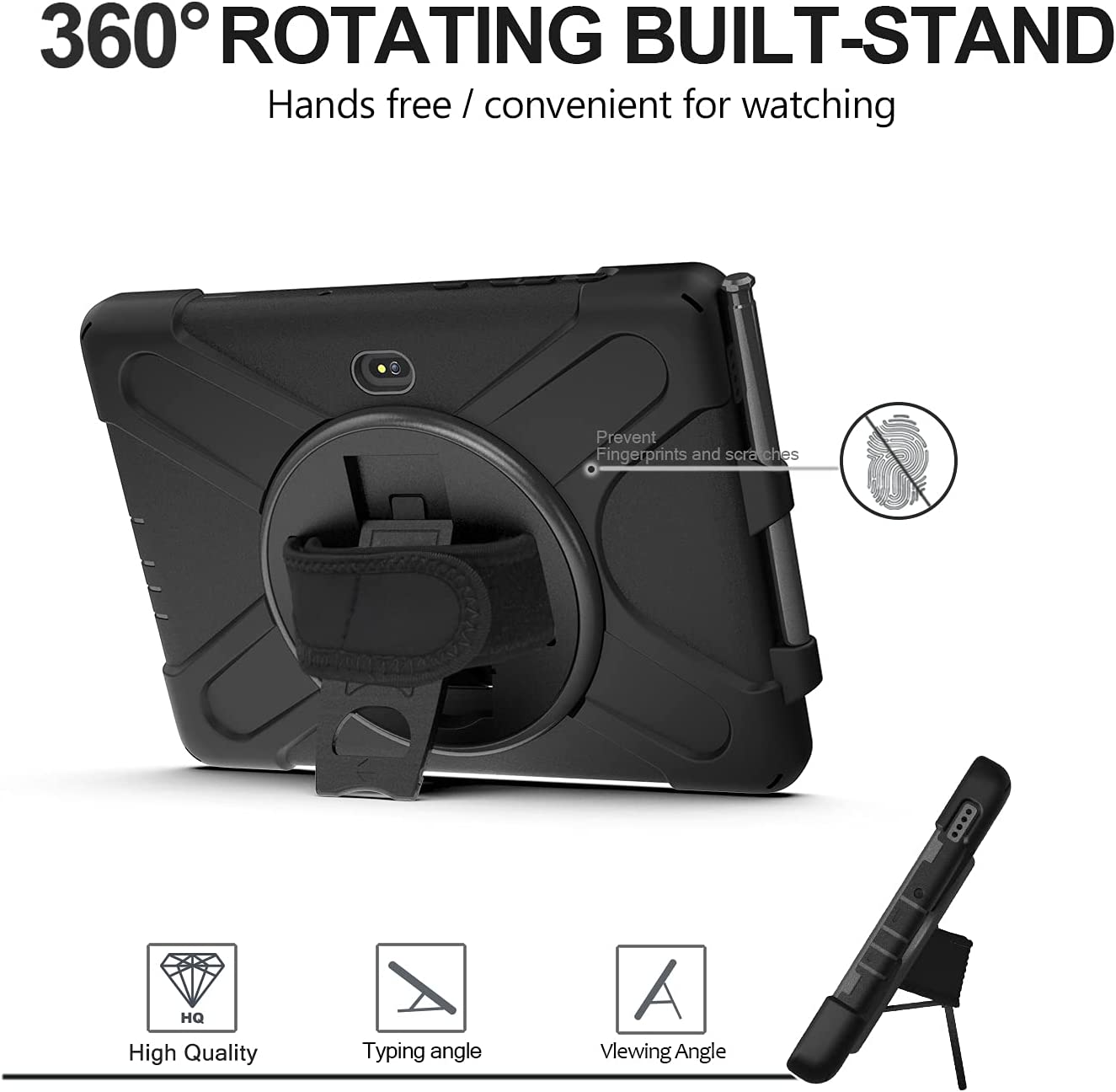 Case for Samsung Galaxy Tab Active Pro 10.1 T540 T545 T547, Military Grade [15 ft Drop Tested] Full-Body Shockproof Protective Cover with 360? Rotation Stand, Hand Strap & Pencil Holder (Black)