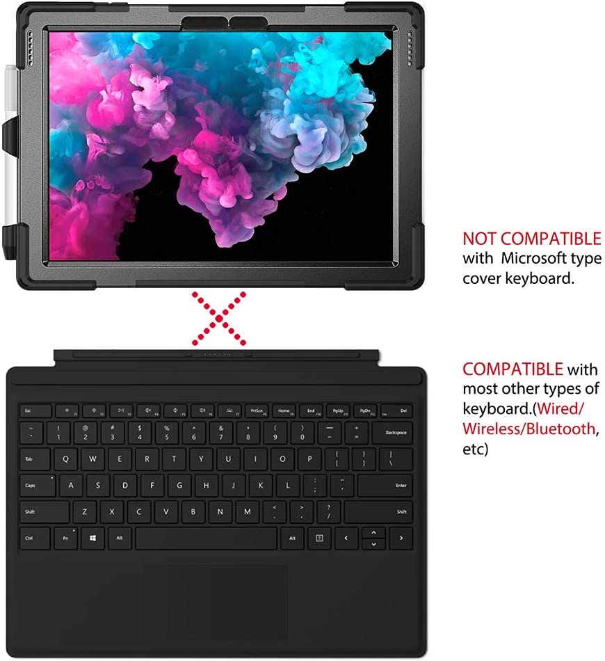 Yapears Surface Pro 8 Case 13 inch 2021, Yapears Rugged Case for Surface Pro 8 with Kickstand and Hand Strap Heavy Duty Shockproof, Compatible with Type Cover Keyboard-Black
