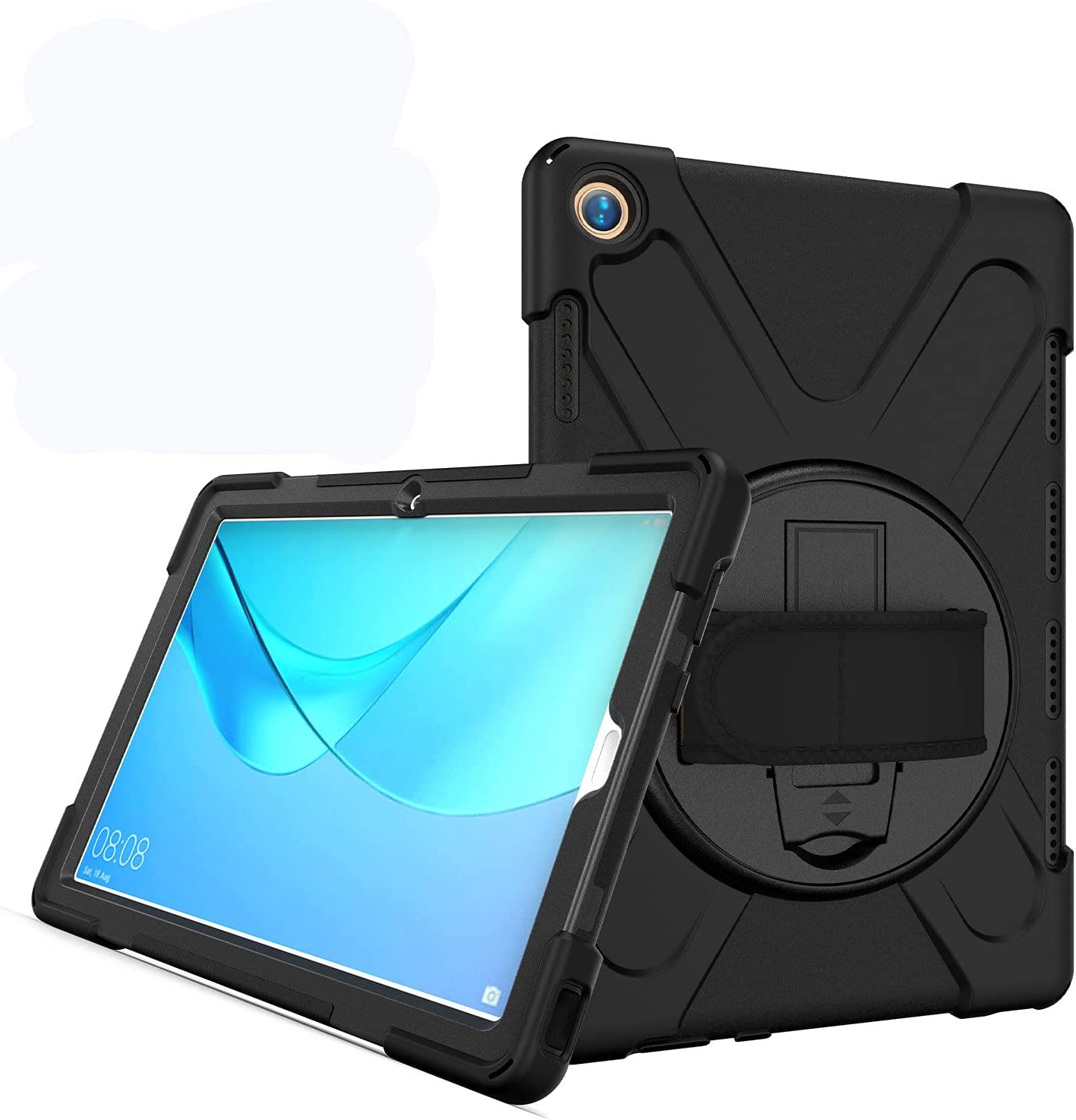 Case for Huawei MediaPad M5 10.8" & Huawei MediaPad M5 Pro 10.8", Military Grade [15 ft Drop Tested] Full-Body Shockproof Protective Cover with 360? Rotation Stand & Hand Strap (Black)
