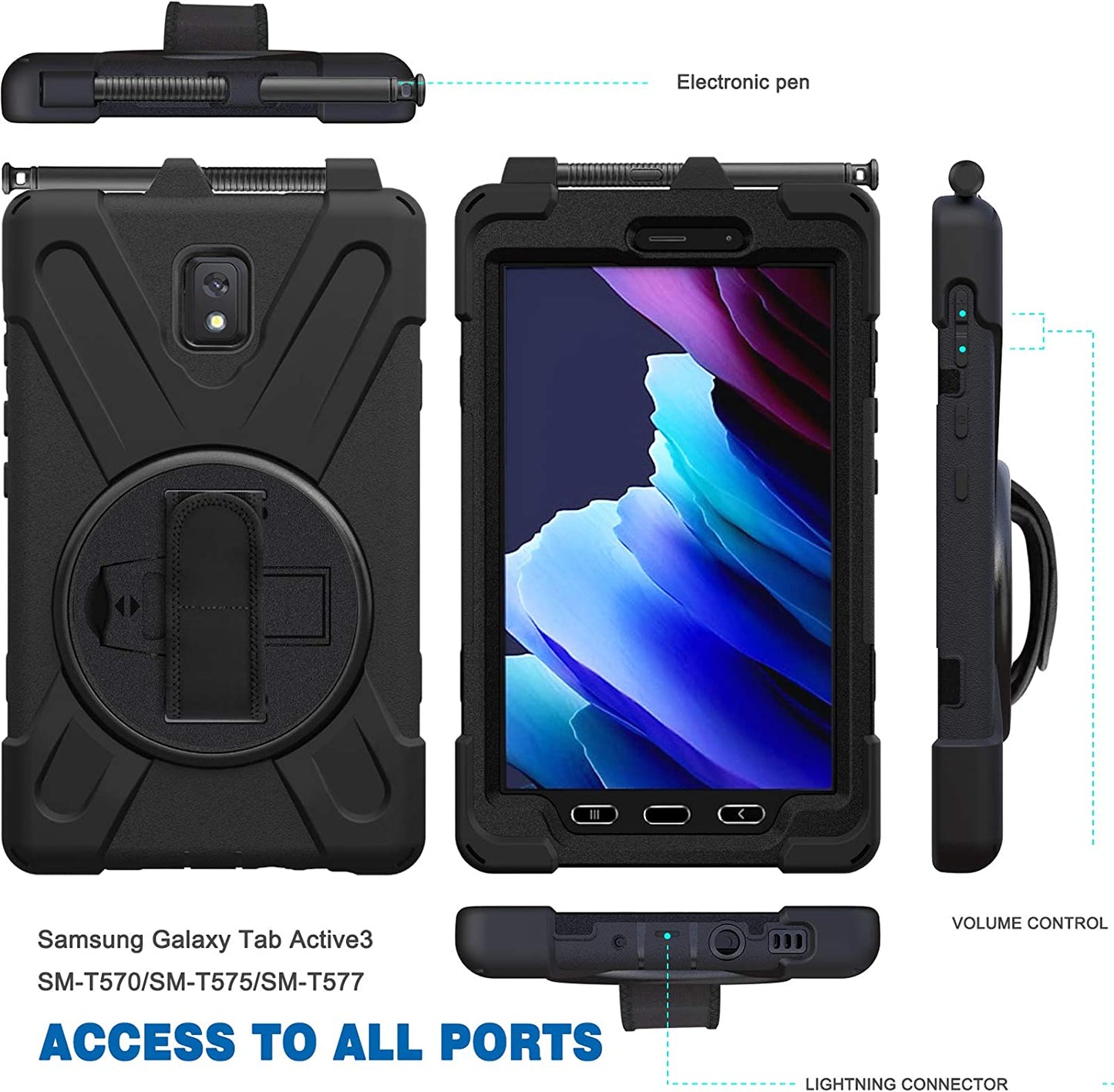 Rantice Samsung Galaxy Tab Active 3 8.0 Case, Heavy Duty Rugged Shockproof Drop Protection Case with 360 Stand, Handle Hand Strap & Shoulder Strap for Galaxy Tab Active3 8" 2020 T570/T575/T577 (Blue)