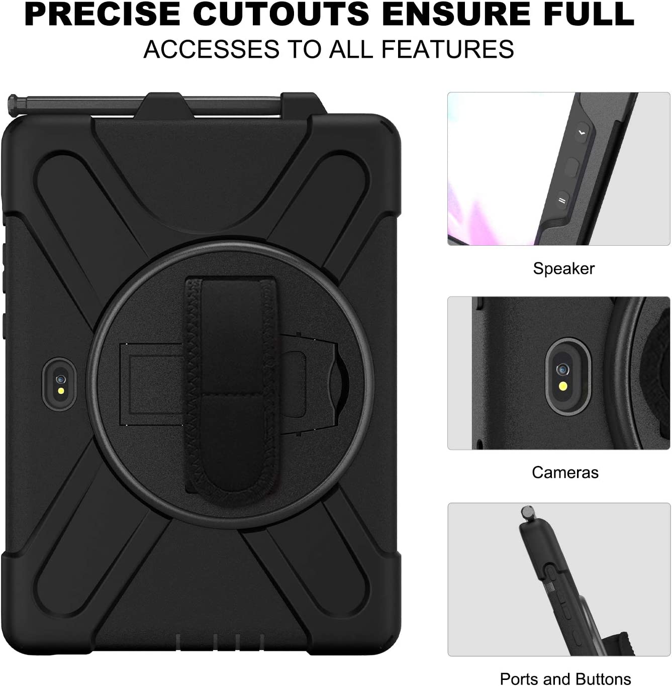 Case for Samsung Galaxy Tab Active Pro 10.1 T540 T545 T547, Military Grade [15 ft Drop Tested] Full-Body Shockproof Protective Cover with 360? Rotation Stand, Hand Strap & Pencil Holder (Black)