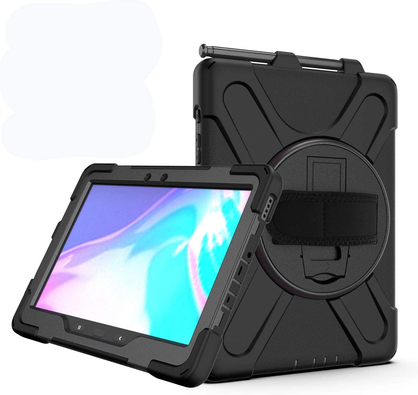 Case for Samsung Galaxy Tab Active Pro 10.1 T540 T545 T547, Military Grade [15 ft Drop Tested] Full-Body Shockproof Protective Cover with 360? Rotation Stand, Hand Strap & Pencil Holder (Black)