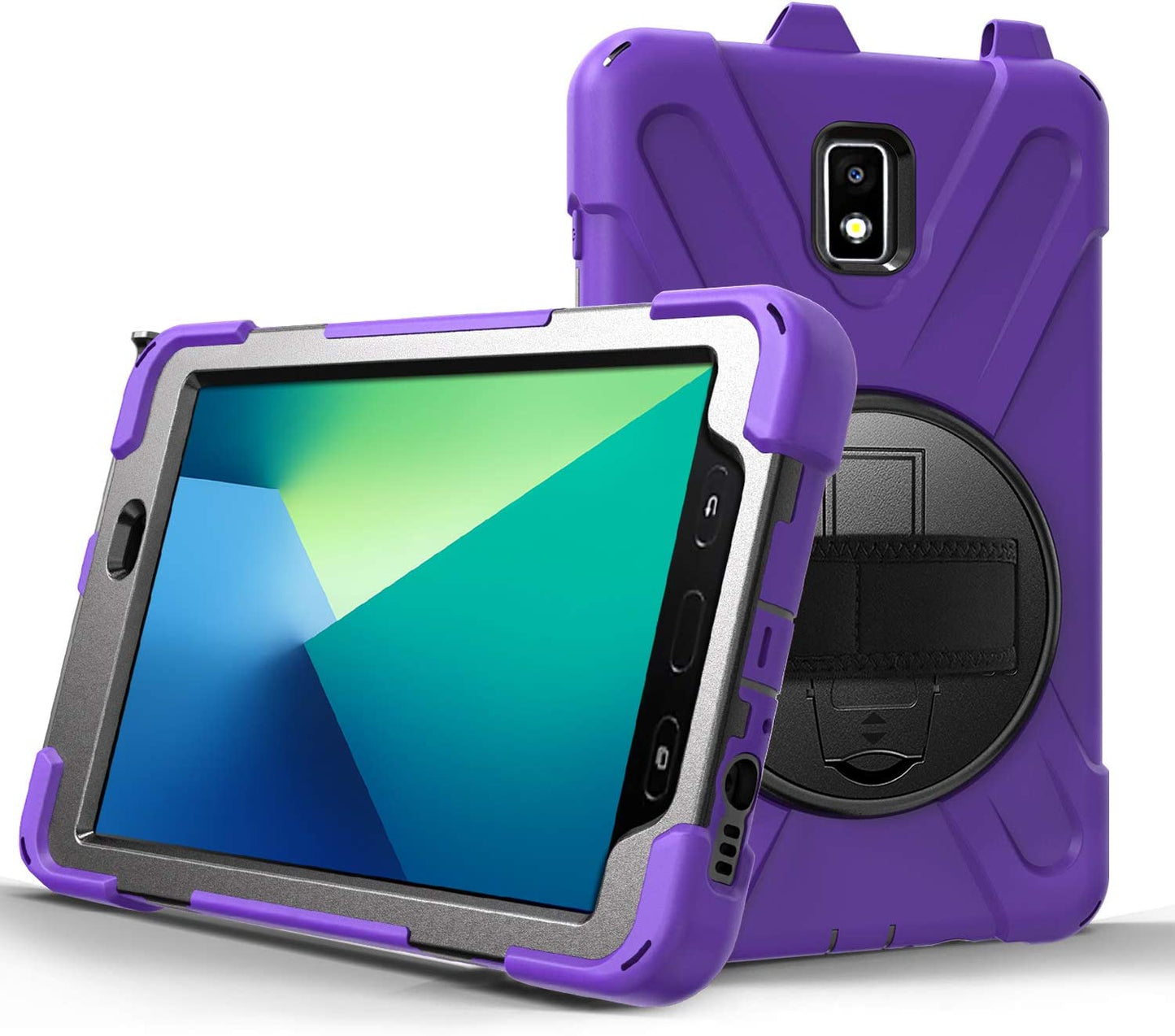 Case for Samsung Galaxy Tab Active 2 8.0 T390 T395 T397, Military Grade [15 ft Drop Tested] Full-Body Shockproof Protective Cover with 360? Rotation Stand, Hand Strap & Pencil Holder (Purple)