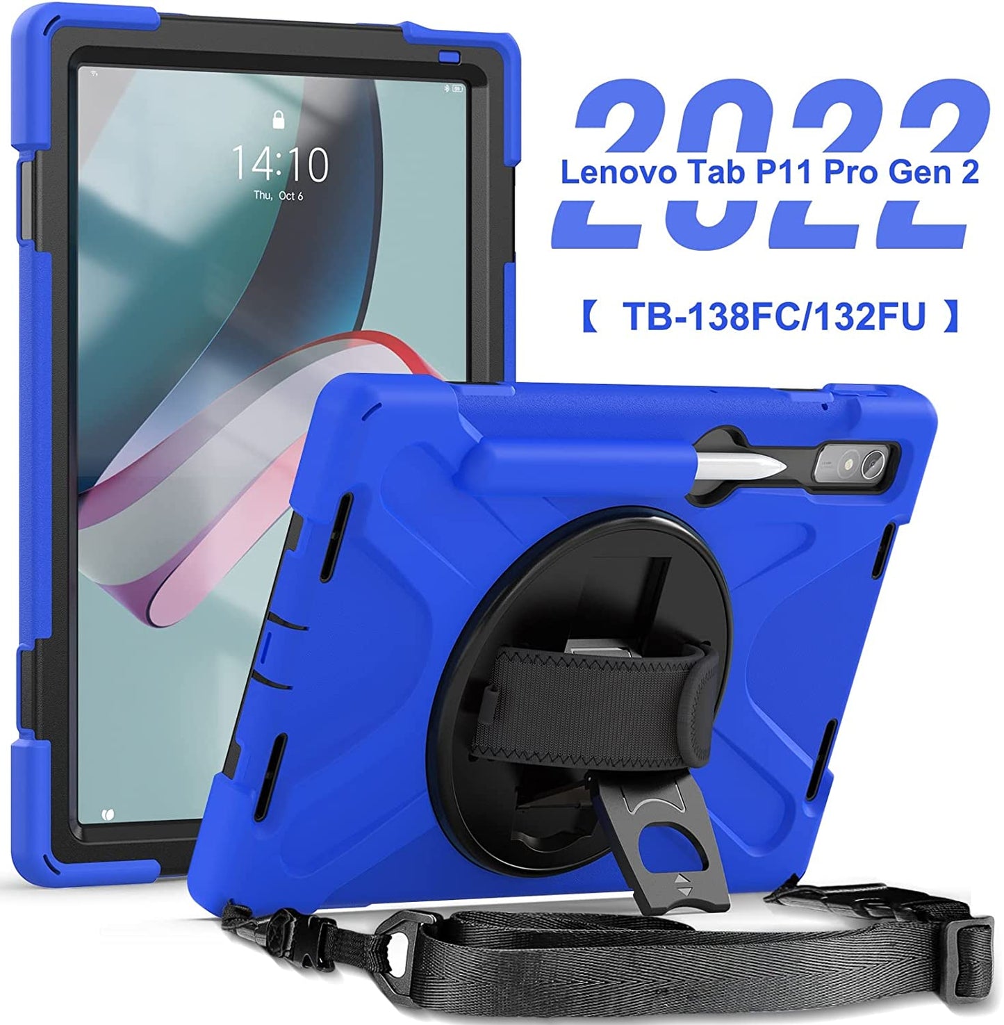 Cover Case Heavy Duty Shockproof TPU Case Compatible with Lenovo Pad Pro 11.2 2022 TB-138FC/132FU,Protective Cover Drop-Proof Shock-Proof W Rotating Kickstand+Handle+Shoulder Strap Protective Cover (