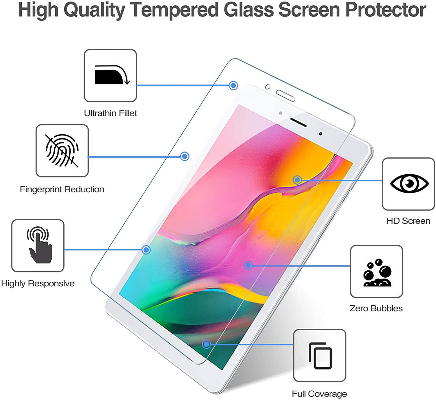 (2 Pack) Galaxy Tab A 8.0" 2019 Tempered Glass Screen Protector | Yapears