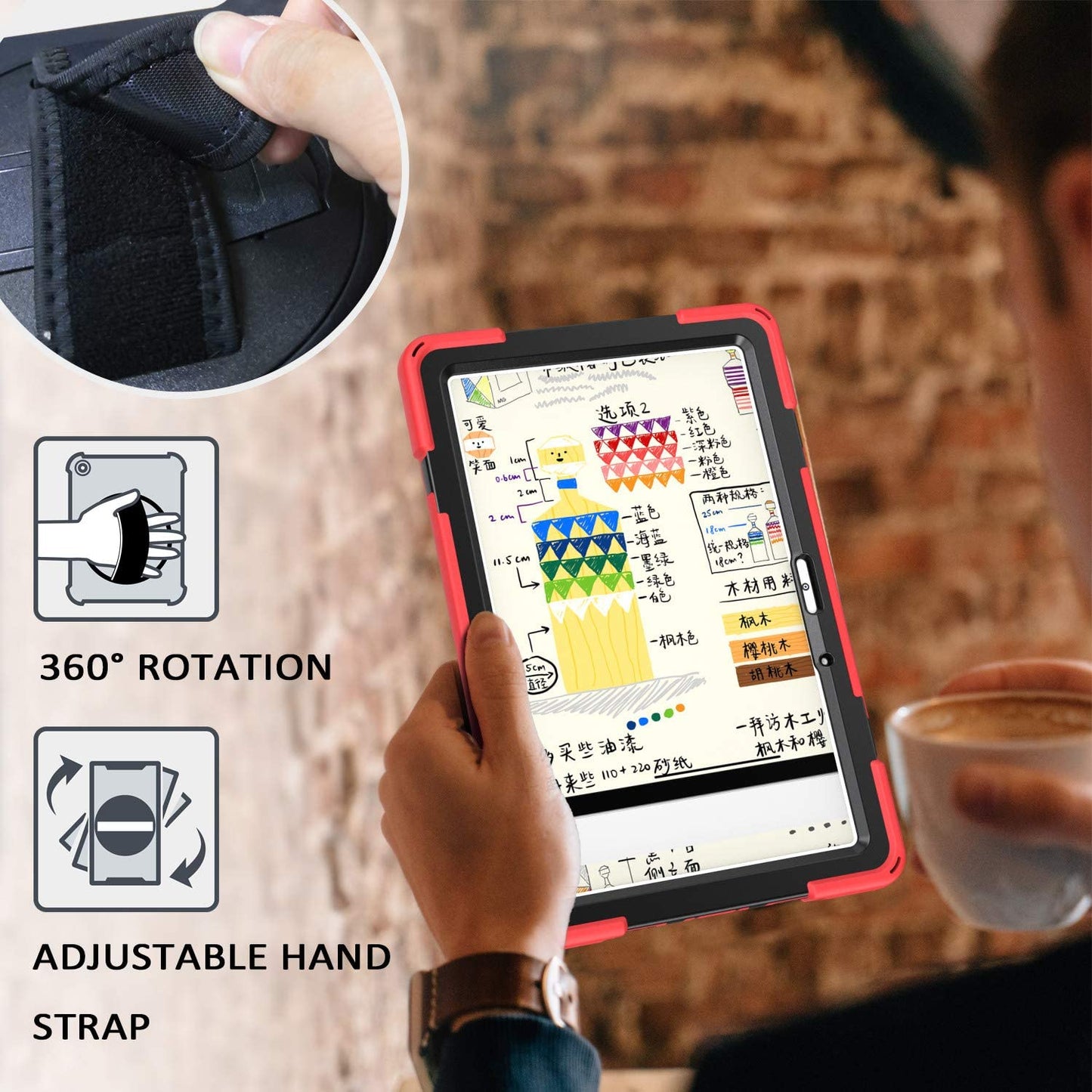 Yapears Suitable for Huawei MatePad Case 10.4" 2020, [360° Rotatable Kickstand][Portable Shoulder Strap][Adjustable Handle Grip] Heavy Duty Shockproof Rugged Cover -Black