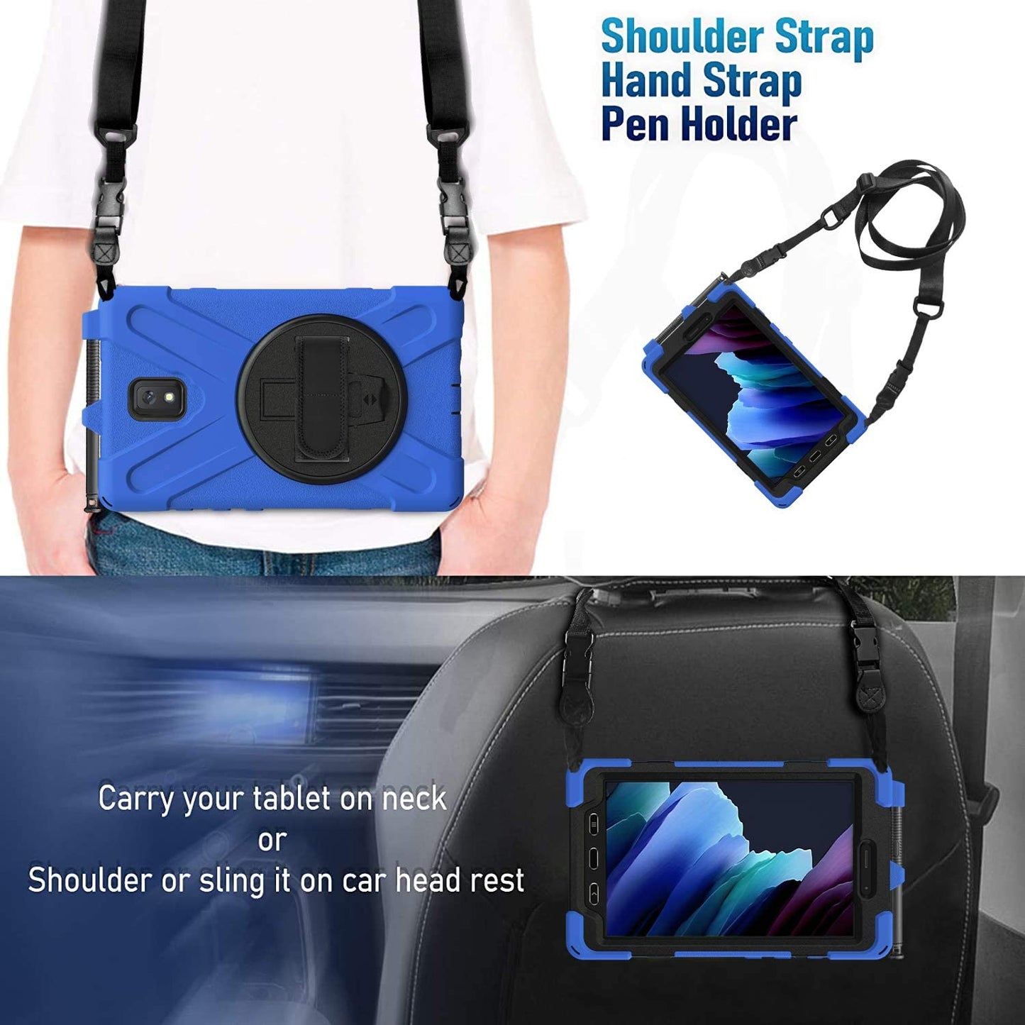 Yapears Samsung Galaxy Tab Active 3 8.0 Case, Heavy Duty Rugged Shockproof Drop Protection Case with 360 Stand, Handle Hand Strap & Shoulder Strap for Galaxy Tab Active3 8" 2020 T570/T575/T577 (Blue)