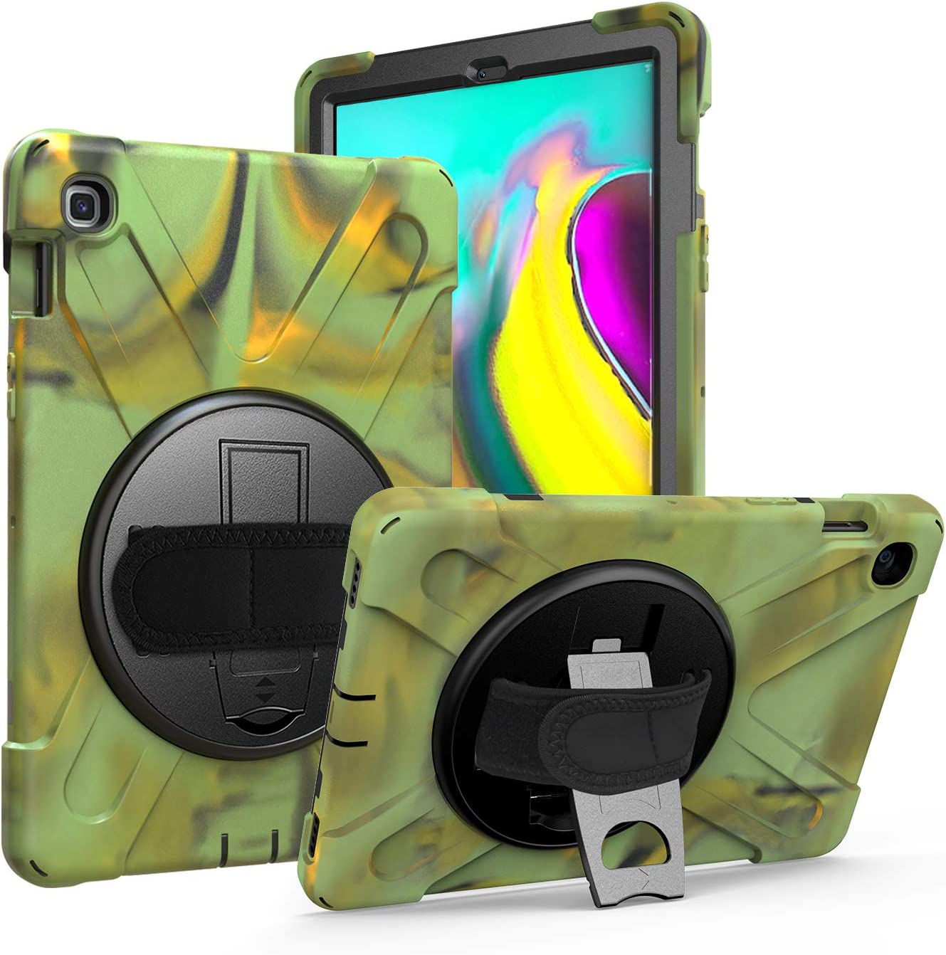 Yapears Shield Series Samsung Tab 10.1 Case SM-T510/T515 Samsung Galaxy Tab A 10.1 Case 2019 Shockproof Rugged Cover 360 Kickstand, Hand Strap & Shoulder Strap for Galaxy Tab A 10.1 Inch - Yellow