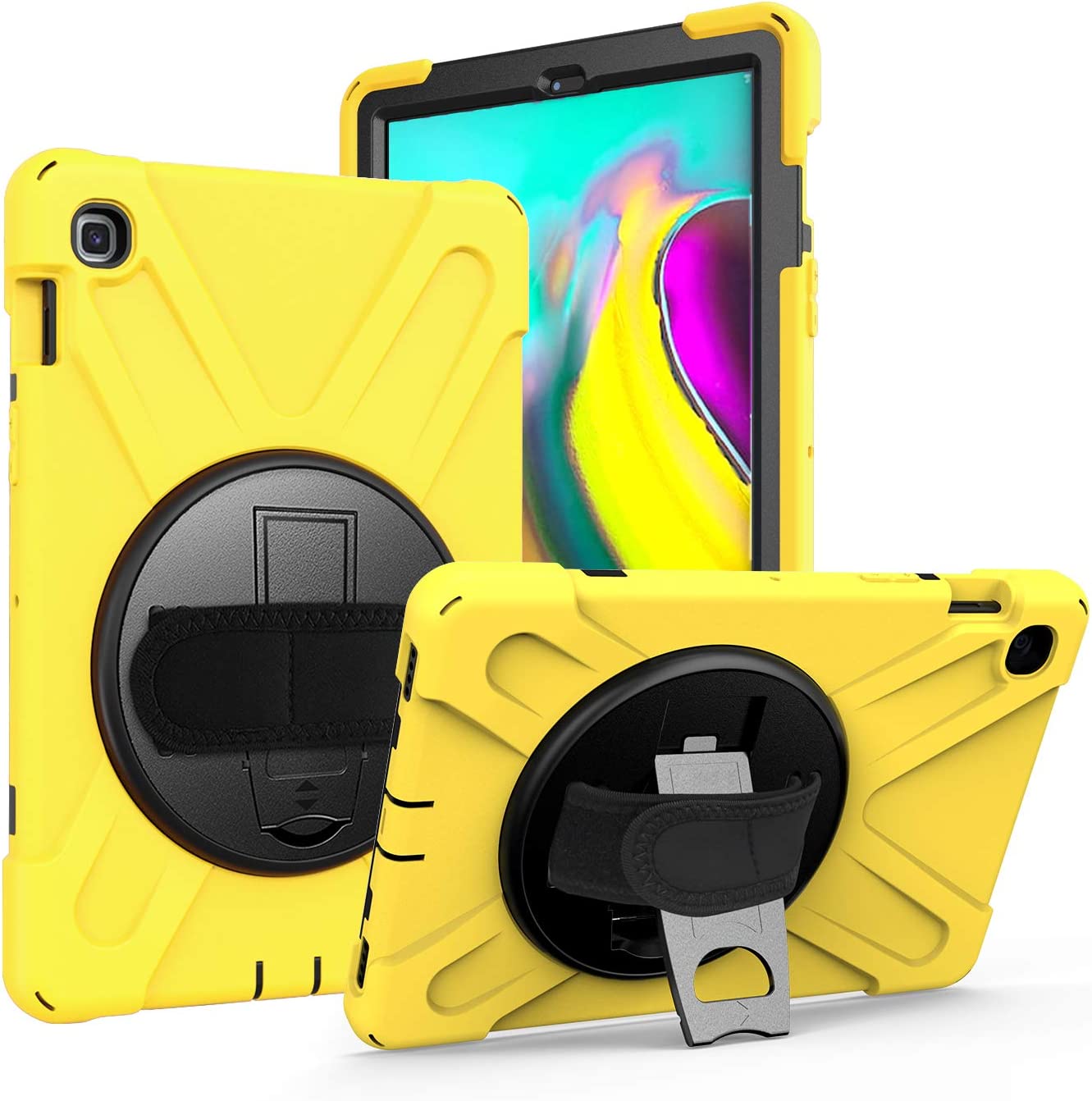 Yapears Shield Series Samsung Tab 10.1 Case SM-T510/T515 Samsung Galaxy Tab A 10.1 Case 2019 Shockproof Rugged Cover 360 Kickstand, Hand Strap & Shoulder Strap for Galaxy Tab A 10.1 Inch - Yellow