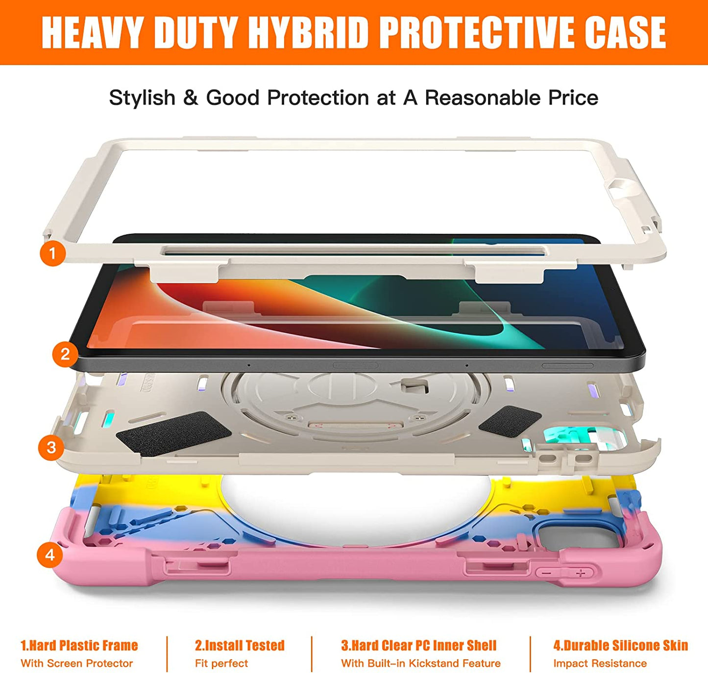 Rugged Case for Xiaomi-Mi-Pad-5 / MiPad-5-Pro 11 inch 2021 w/ Stylus Holder & Kickstand, Portable Heavy Duty Hybrid Shock-Proof Cover with 360? Rotatable Handle, Shoulder Strap (Black)