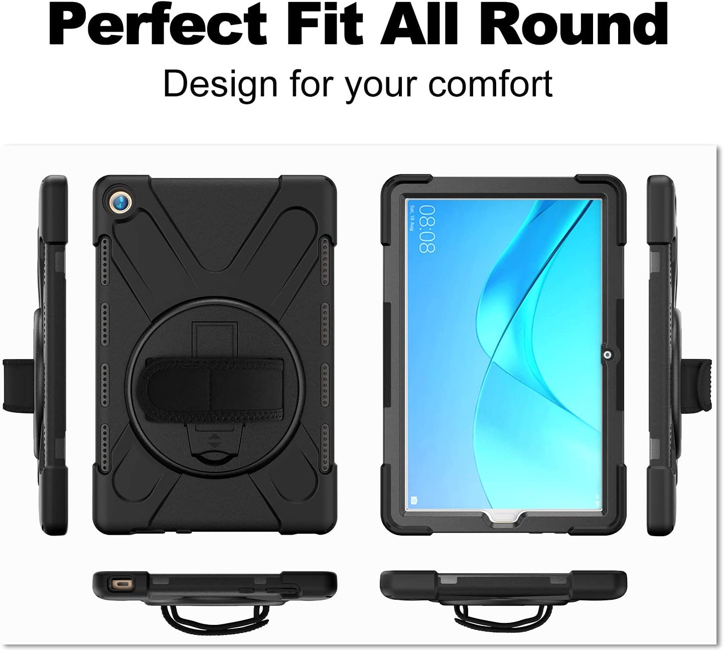 Case for Huawei MediaPad M5 10.8" & Huawei MediaPad M5 Pro 10.8", Military Grade [15 ft Drop Tested] Full-Body Shockproof Protective Cover with 360? Rotation Stand & Hand Strap (Black)