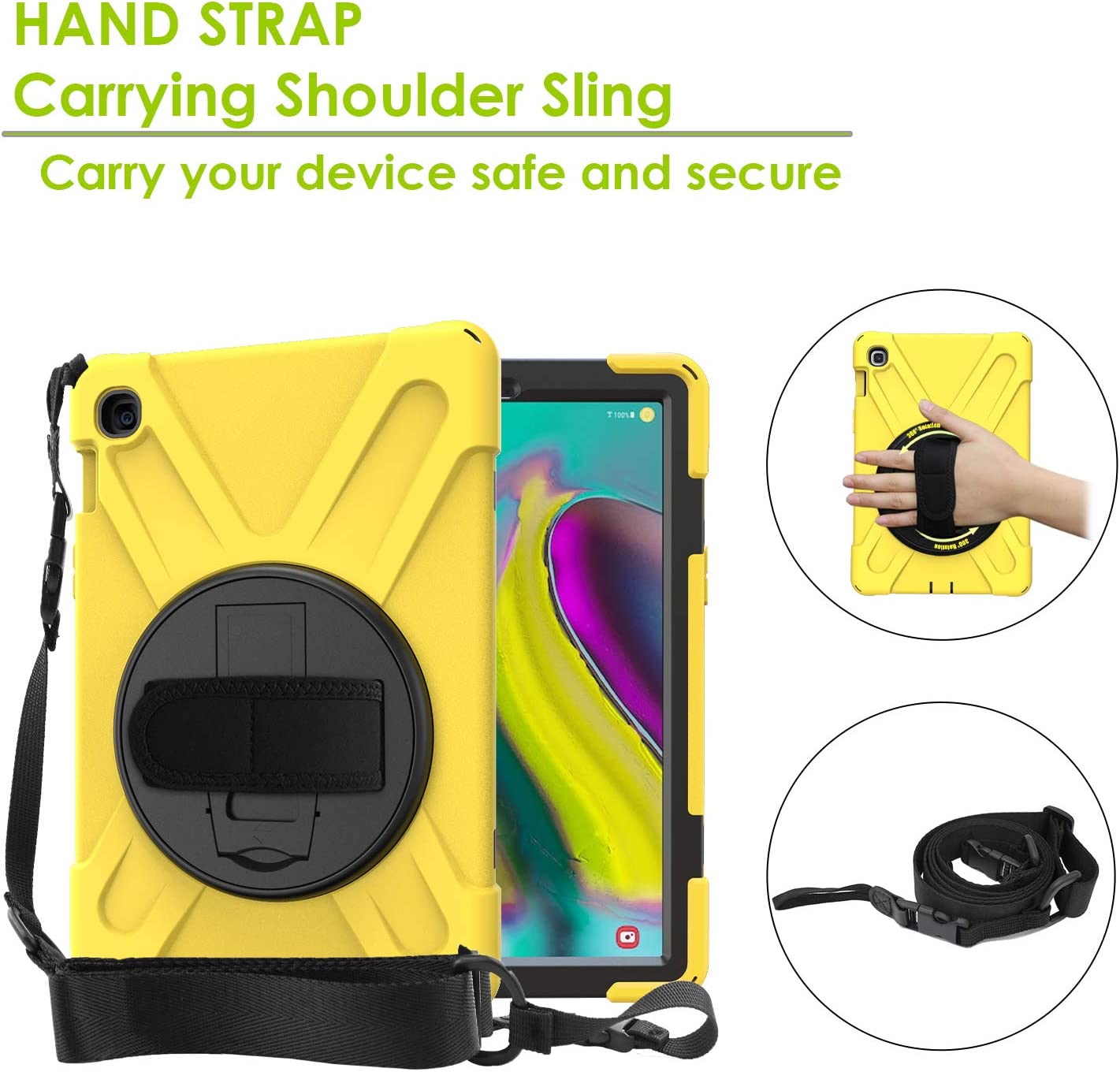 Yapears Shield Series Samsung Tab 10.1 Case SM-T510/T515 Samsung Galaxy Tab A 10.1 Case 2019 Shockproof Rugged Cover 360 Kickstand, Hand Strap & Shoulder Strap for Galaxy Tab A 10.1 Inch - Yellow