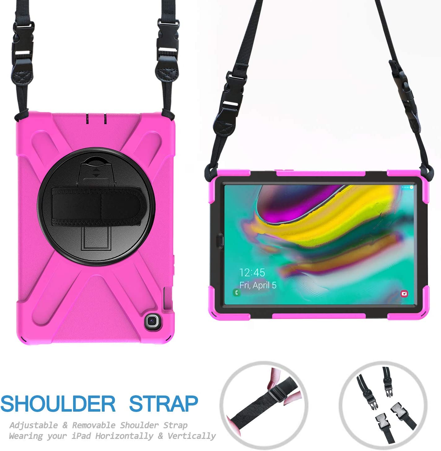 Ivy 360 Degrees Kickstand Case Cover Compatible with Samsung Galaxy Tab S4 10.5 (SM-T830,T835,T837) Stand Case with Wrist Strap and Shoulder Strap - Red