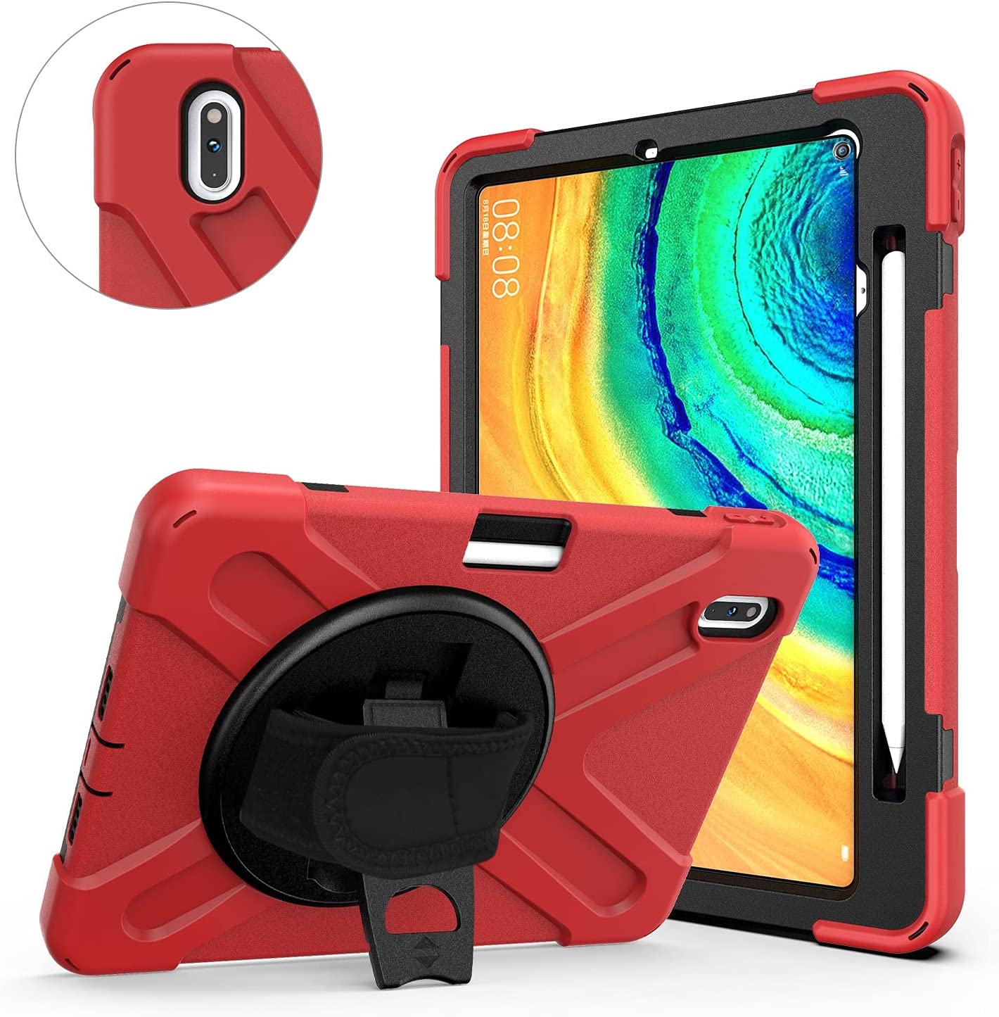 Table PC Case Protective Shell Tablet Cover Compatible with Huawei Matepad Pro 10.8/10.8 5G,Kids Full Body Shockproof Tablet Case with Hand Strap/Shoulder Strap Rotating Kickstand Protective Shell (C