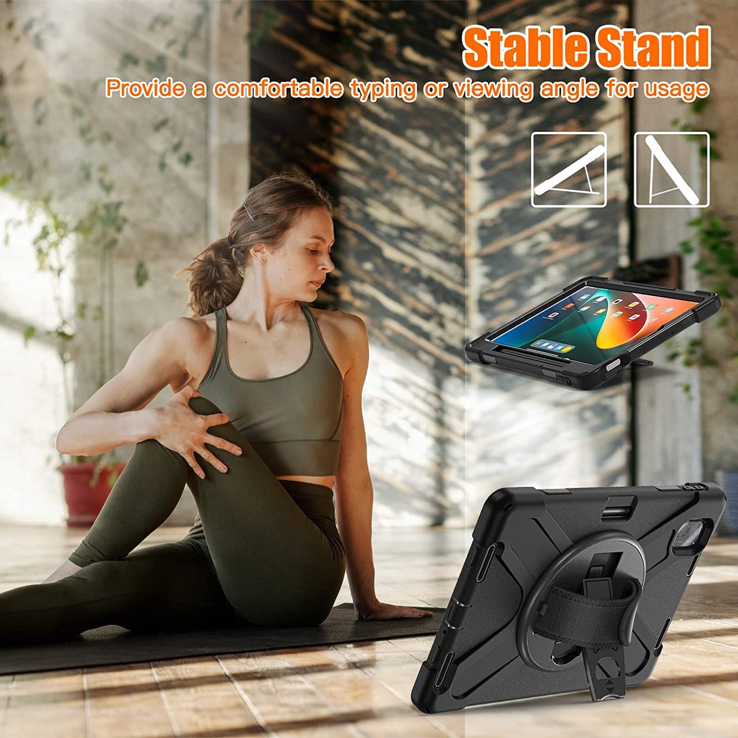 Rugged Case for Xiaomi-Mi-Pad-5 / MiPad-5-Pro 11 inch 2021 w/ Stylus Holder & Kickstand, Portable Heavy Duty Hybrid Shock-Proof Cover with 360? Rotatable Handle, Shoulder Strap (Black)