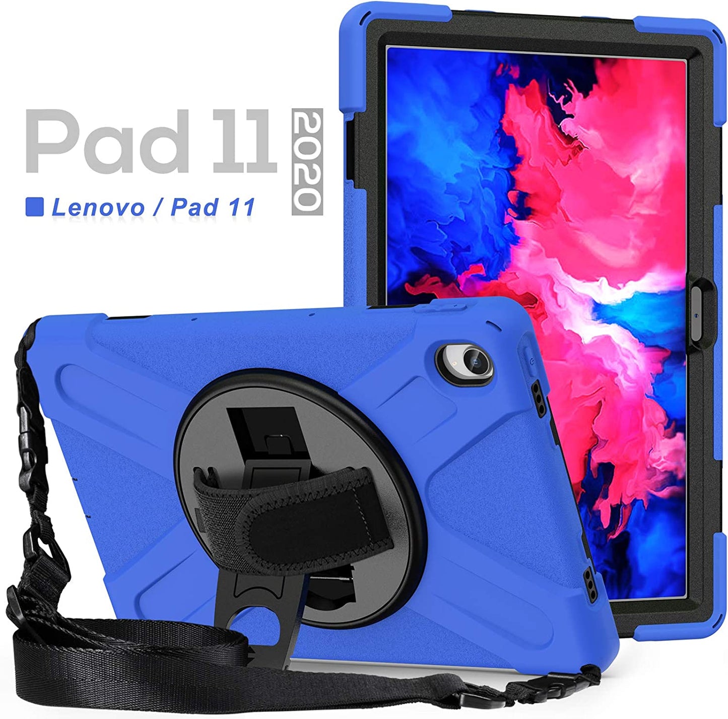 Case for Lenovo Tab P11 Plus 11" TB-J607F 2021, Military Grade 15ft Drop Tested Shockproof Protective Cover with 360? Rotating Stand, Hand Strap and Shoulder Strap (Purple)